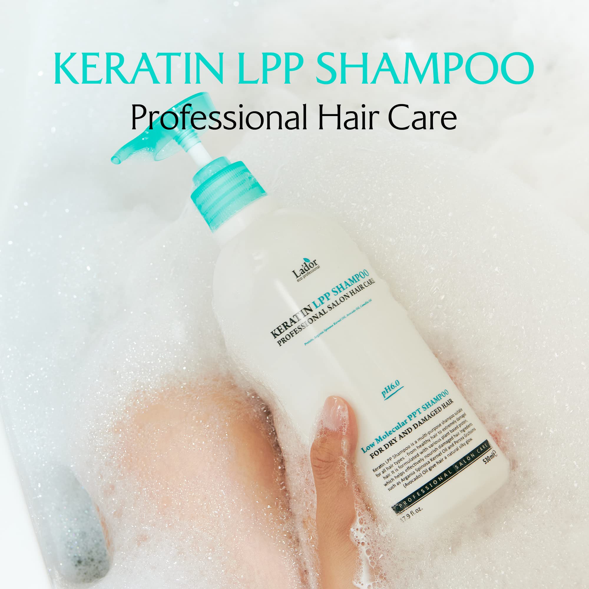 LA'DOR Keratin LPP Damage Care Shampoo w/Proteins & Plant Oils - pH Balanced Sub Acidic for Dry Damaged Frizzy Coarse Thinning Hair - NO Silicone, Paraben, Sulfate, Alcohol 17.9 Fl Oz LADOR Korean