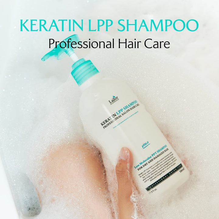 LA'DOR Keratin LPP Damage Care Shampoo w/Proteins & Plant Oils - pH Balanced Sub Acidic for Dry Damaged Frizzy Coarse Thinning Hair - NO Silicone, Paraben, Sulfate, Alcohol 17.9 Fl Oz LADOR Korean