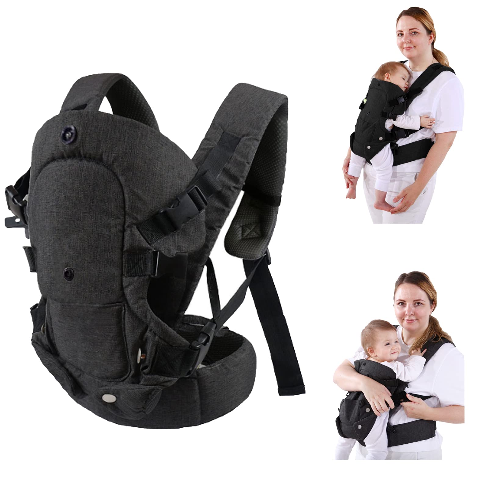 Baby Wrap Carrier - Adjustable Baby Carrier Newborn to Toddler 4-in-1 Convertible Carrier Baby Carriers for Newborn, Infant,Baby Wraps Carrier(Grey)