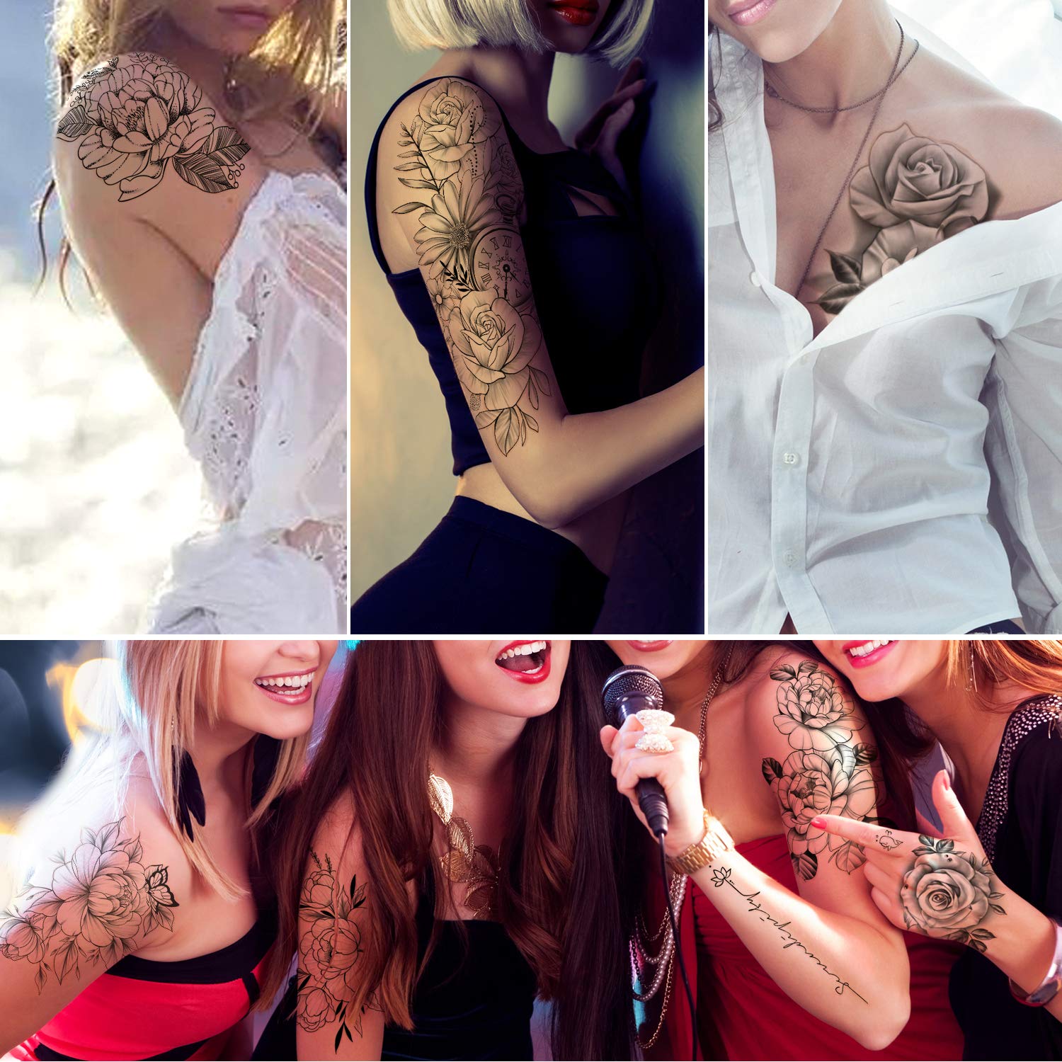 Yazhiji 49 sheets large sexy flowers collection waterproof temporary tattoos lasting fake tattoos for women and girls.