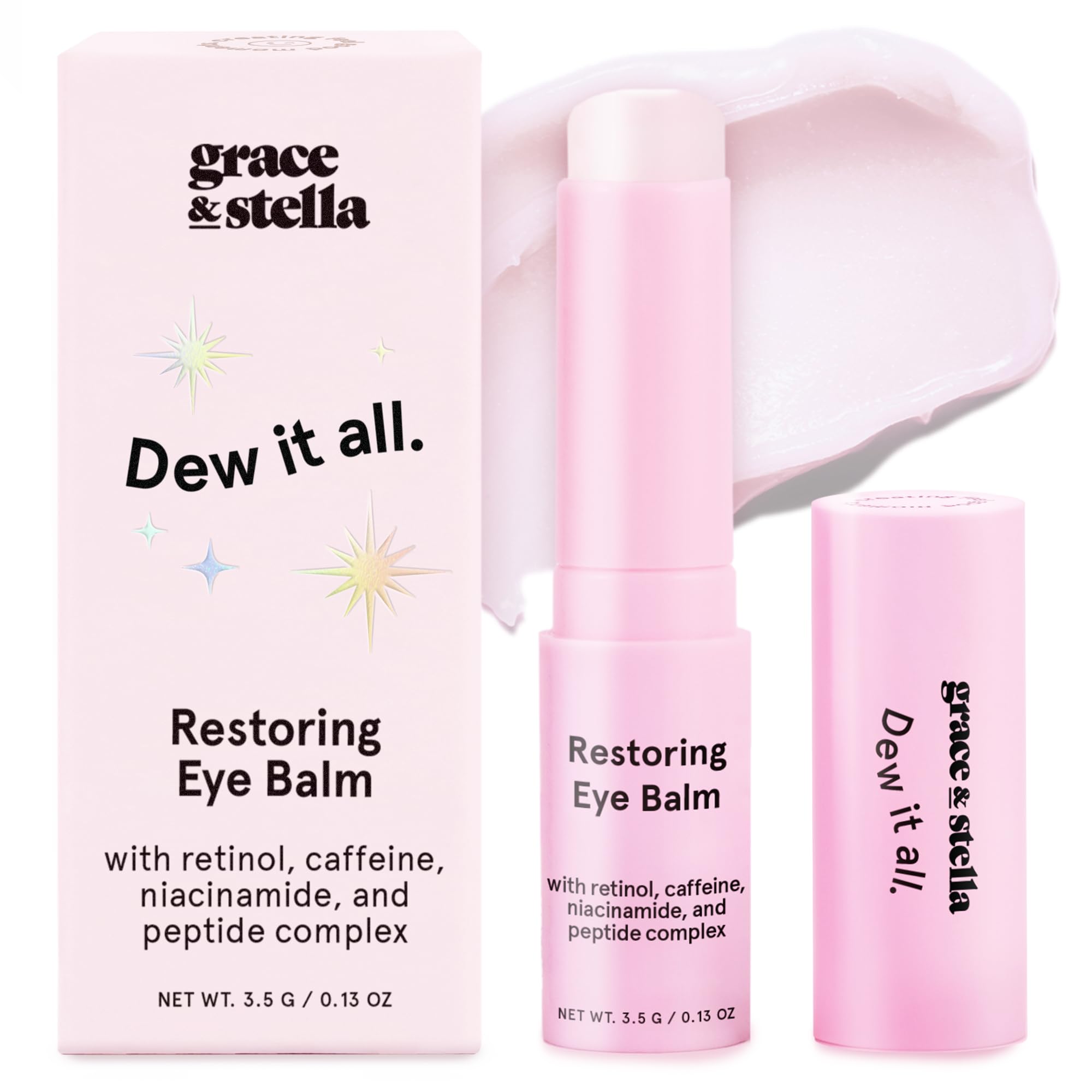 grace & stella Under Eye Brightener Balm Stick - Travel Size Toiletries - Retinol & Caffeine Eye Cream for Dark Circles, Puffiness, Wrinkles - Hydrate and Brighten - Vegan Skincare (0.13oz / 3.5g)