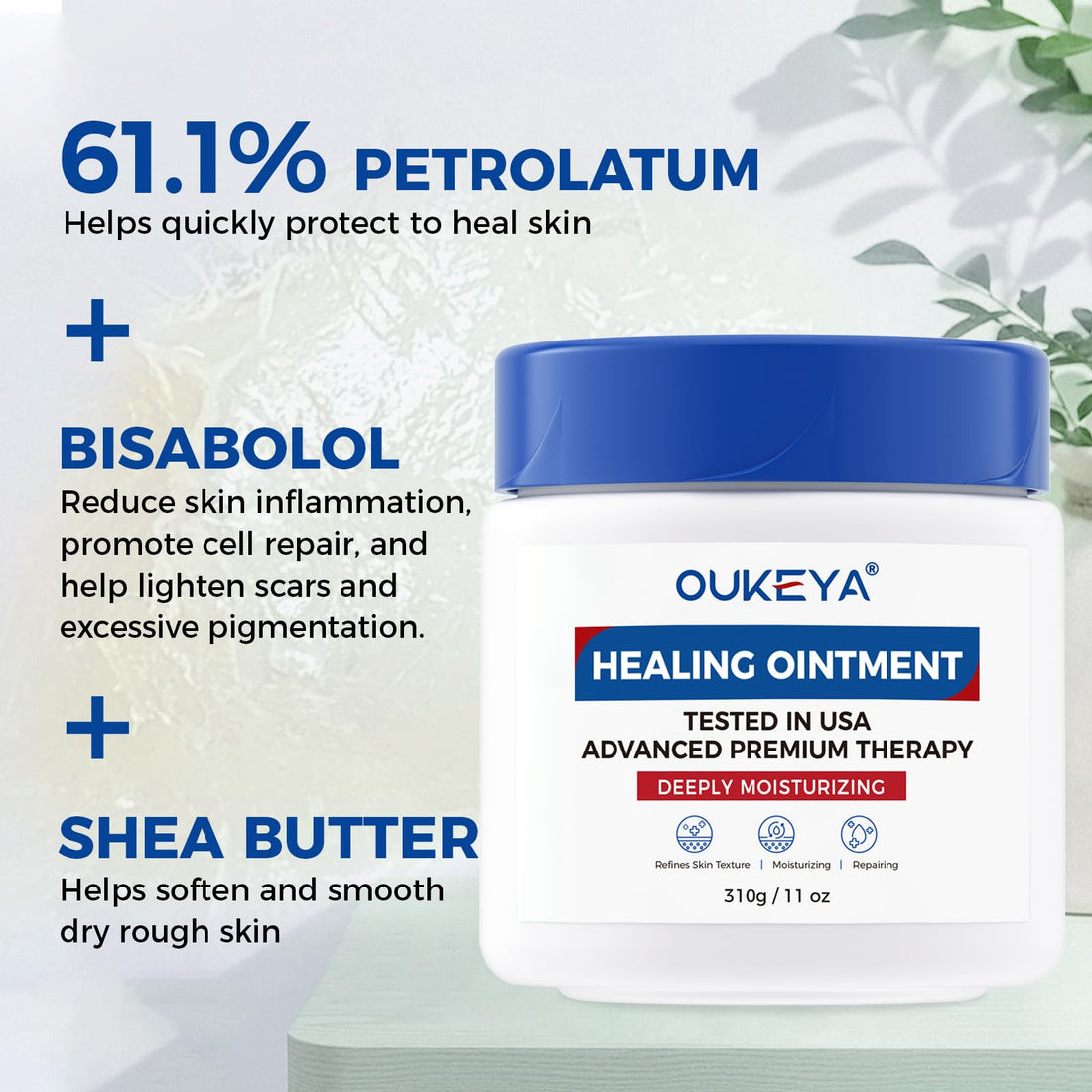 OUKEYA Healing Ointment, Advanced Therapy Skin Protectant, Multi-Purpose Healing Ointment and Body Moisturizer, For Dry, Cracked Skin, Minor Cuts and Burns, Soothes Cracked Hands and Chapped Lips