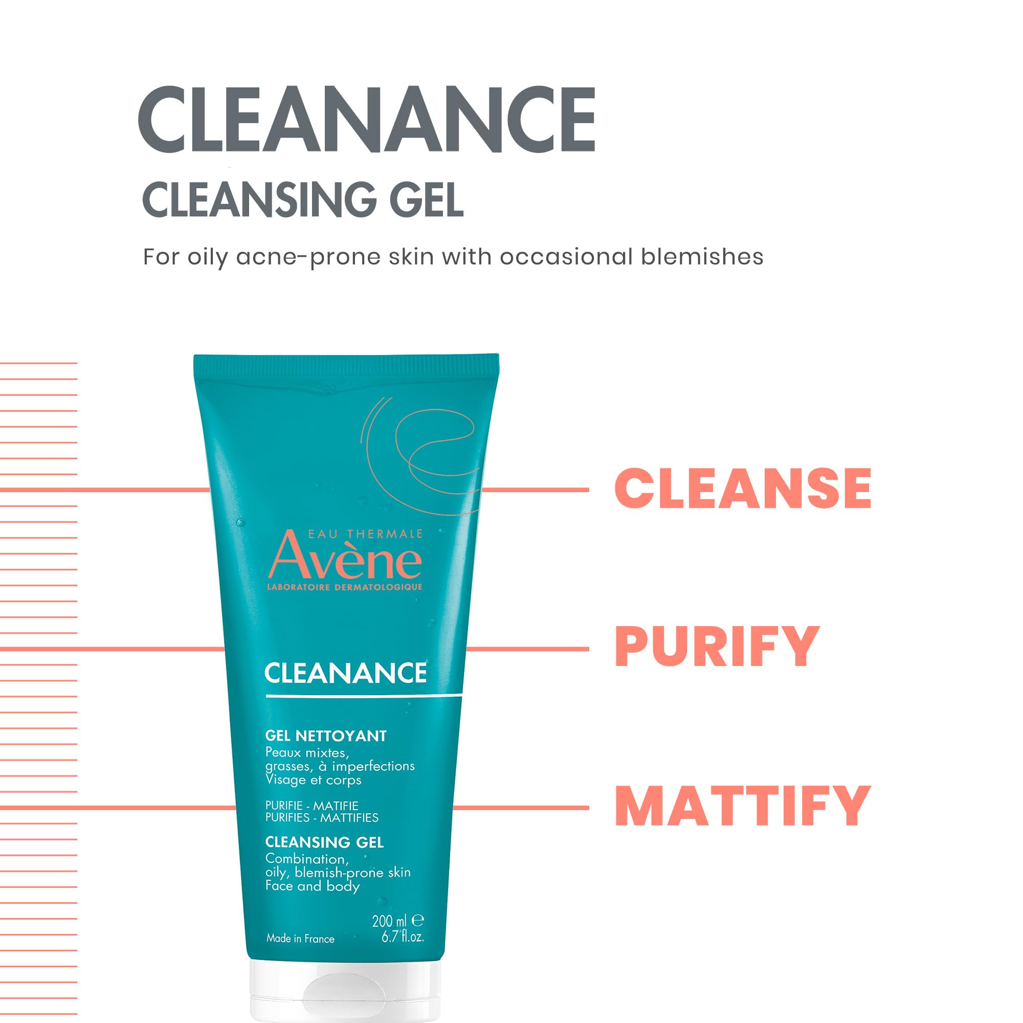 Avène Cleanance Cleansing Gel Soap Free Cleanser for Acne Prone, Oily, Face & Body, 6.7 Oz
