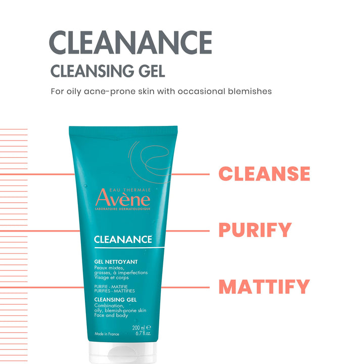 Avène Cleanance Cleansing Gel Soap Free Cleanser for Acne Prone, Oily, Face & Body, 6.7 Oz