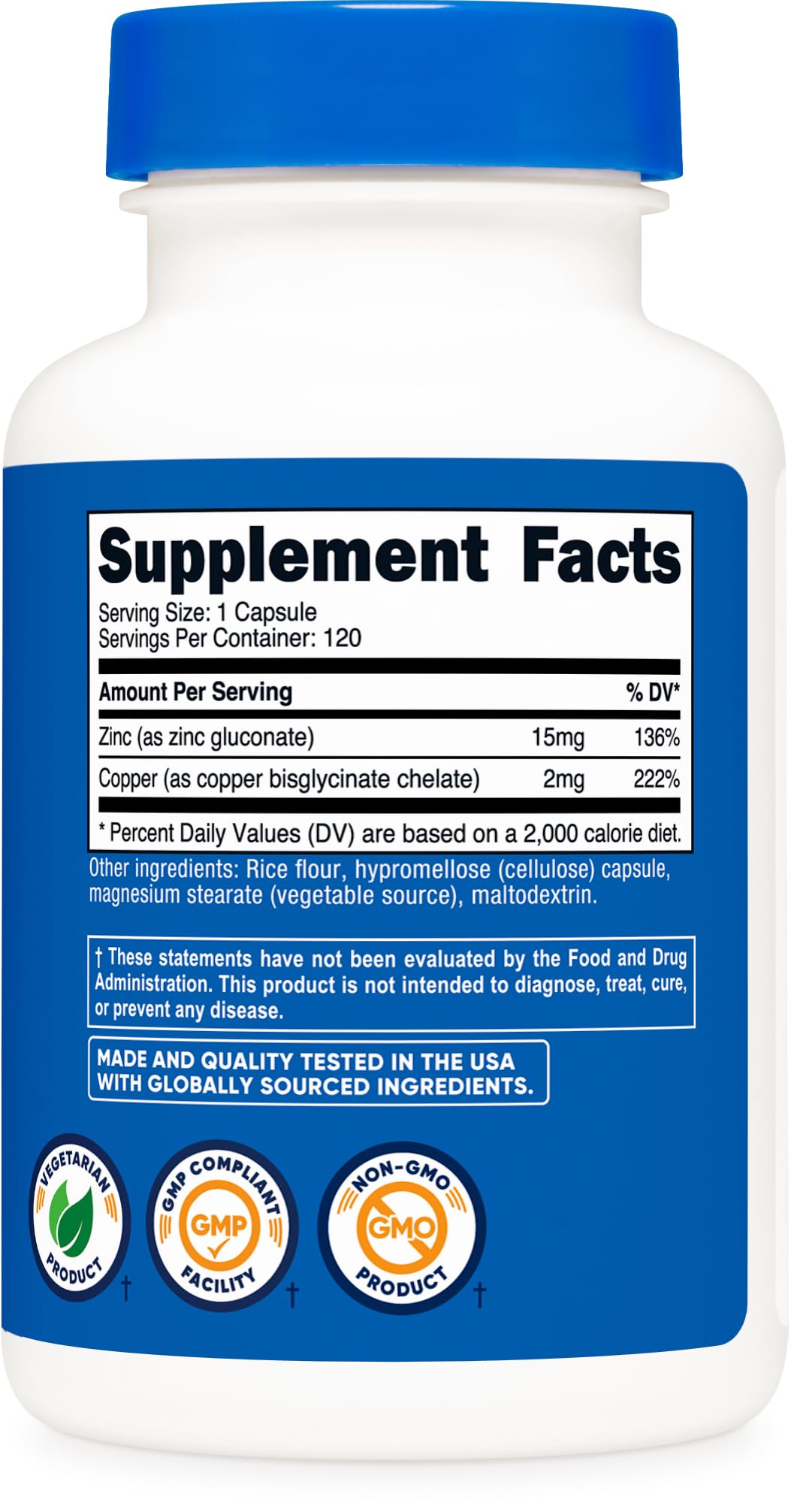 Nutricost Zinc + Copper Capsules (120 Servings)(15MG Zinc + 2MG Copper Per Serving) - Non GMO, Vegetarian