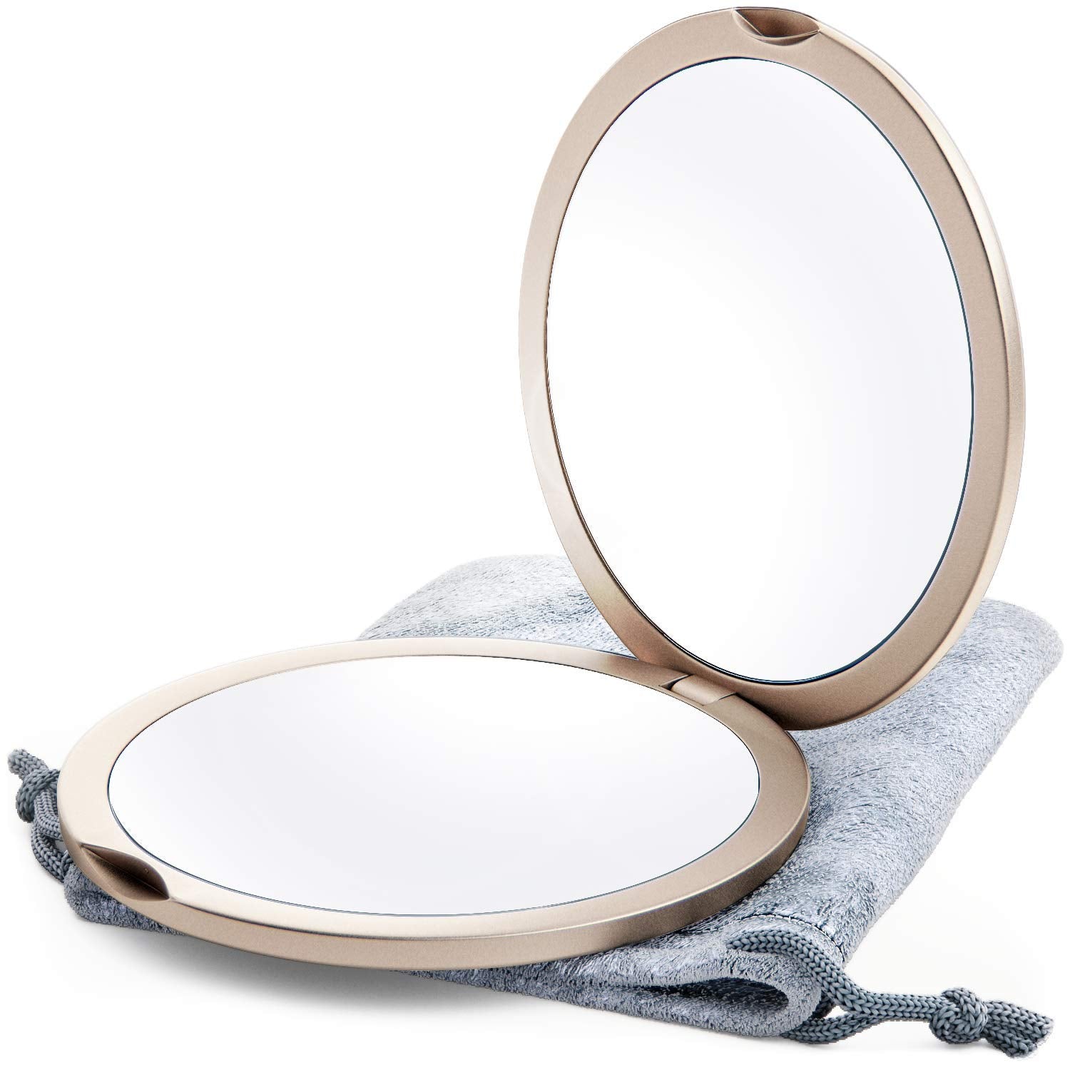 Magnifying Compact Mirror for Purses, 1x/10x Magnification – Double Sided Travel Makeup Mirror, 4 Inch Small Pocket or Purse Mirror. Distortion Free Folding Portable Compact Mirrors (Champagne Gold)