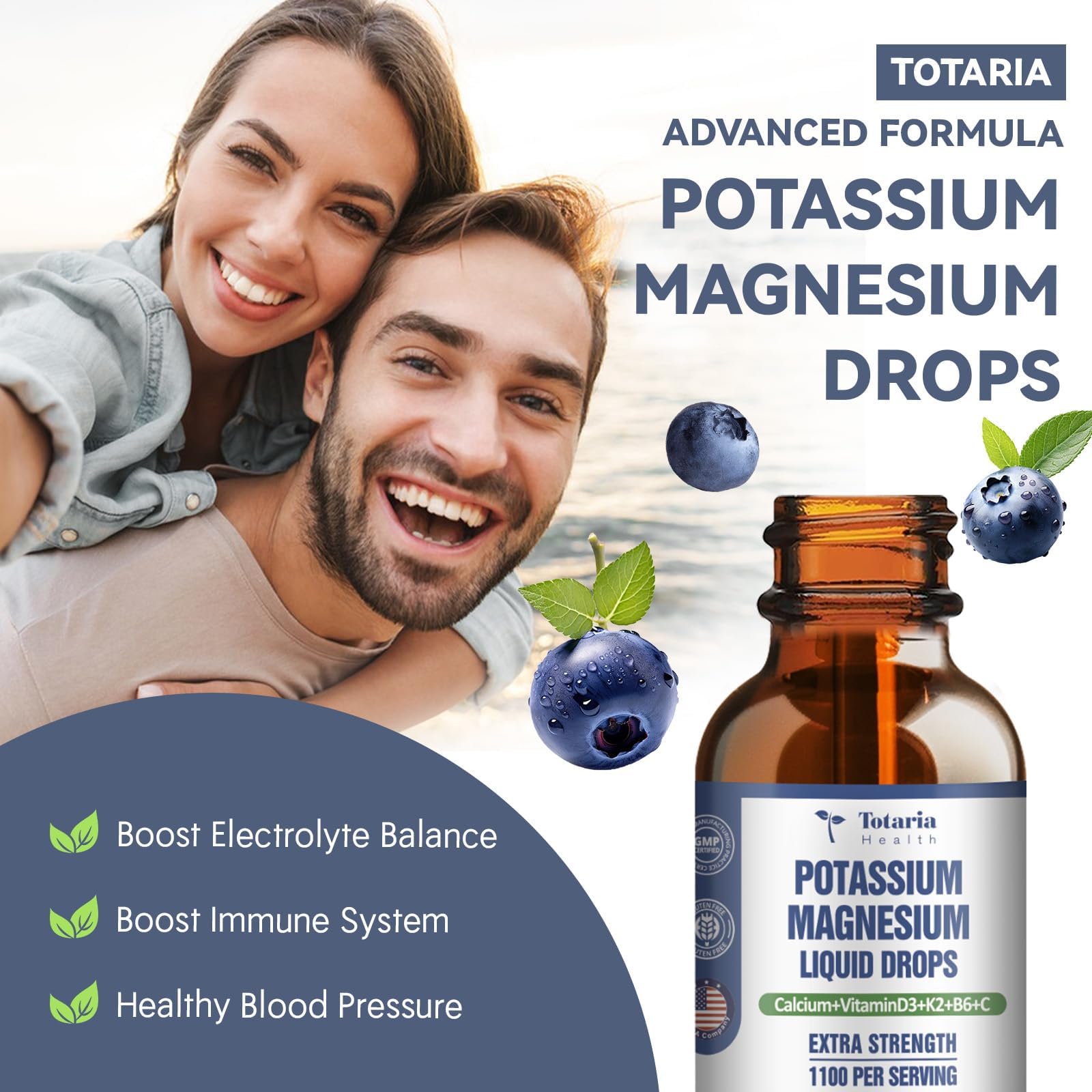 (2 Packs) Potassium Magnesium Supplement Liquid Drops - 200mg Potassium & 600mg Triple Complex Magnesium Glycinate Liquid Citrate Oil High Absorption Potasio Support Bone, Muscle, Leg Cramps