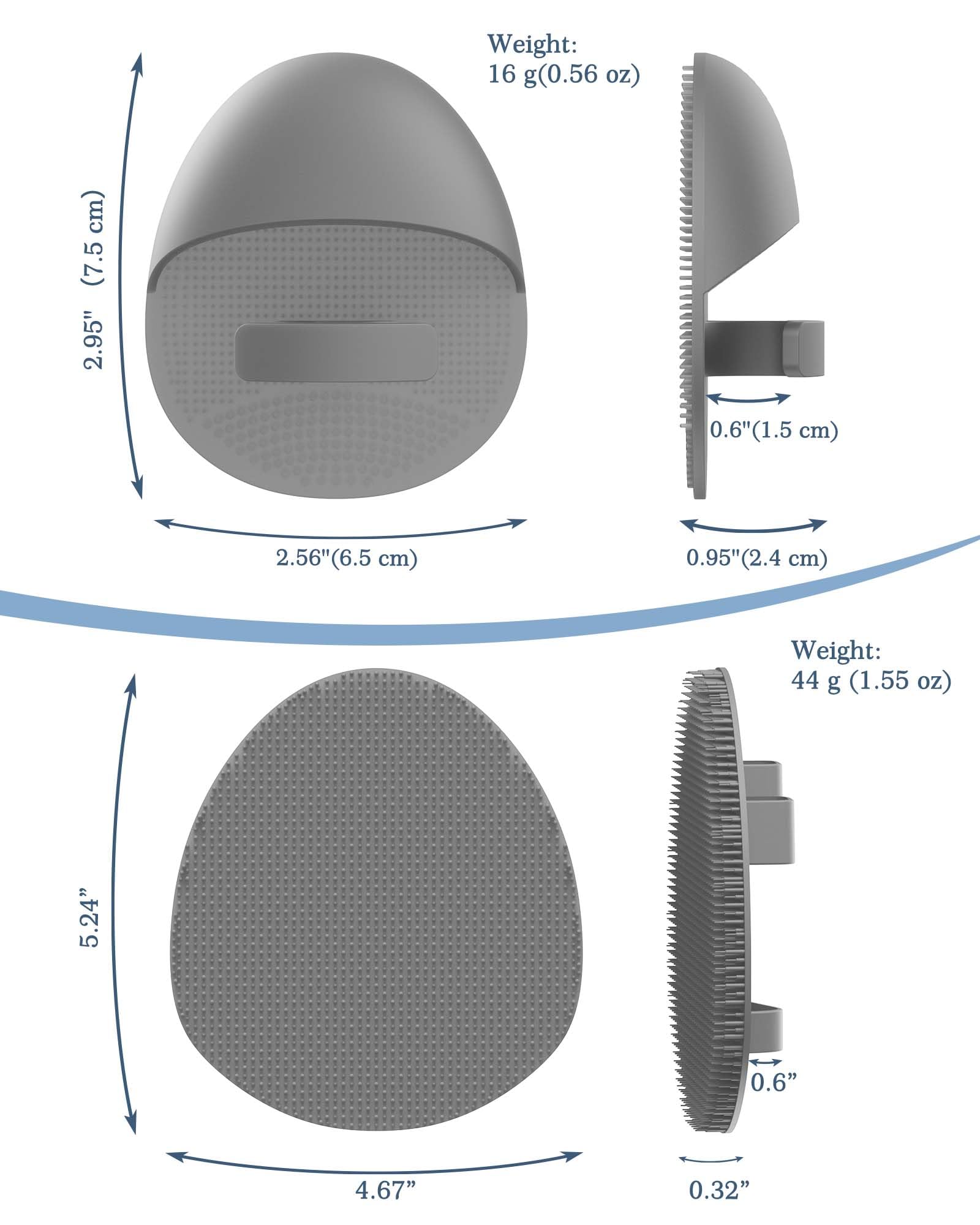 Manmihealth 15.7 Cute Back Scrubber & Soft Silicone Shower Brush Face Scrubber Set (3 PCS), Paw-Shaped Silicone Back Brush & Body Facial Scrubber with Super-Soft Bristles Combination(GraySet)