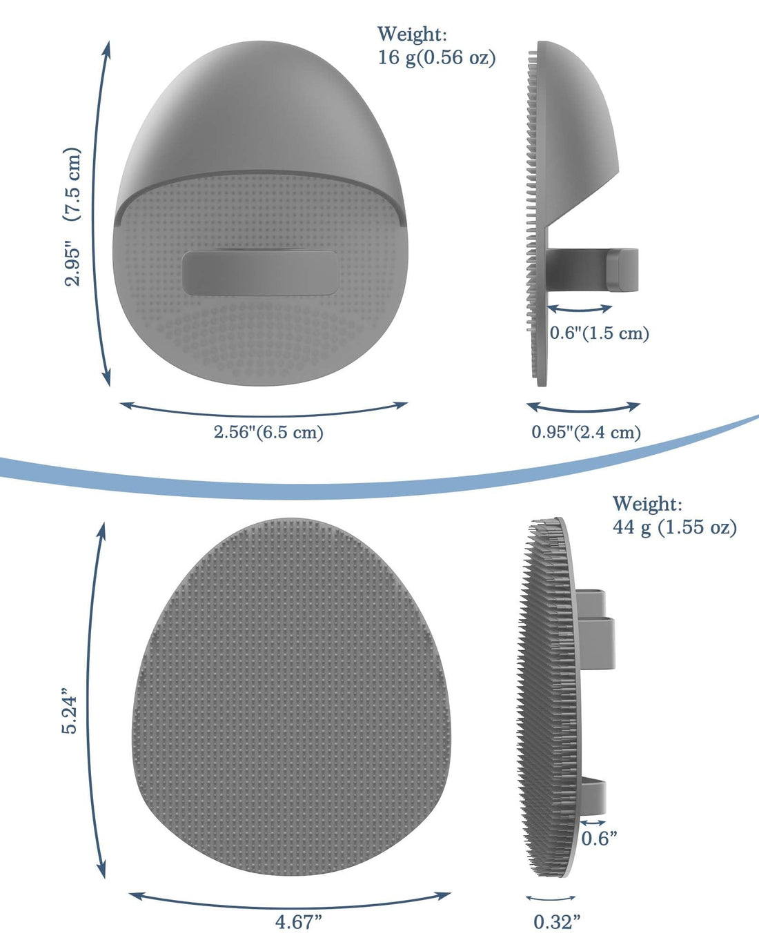 Manmihealth 15.7 Cute Back Scrubber & Soft Silicone Shower Brush Face Scrubber Set (3 PCS), Paw-Shaped Silicone Back Brush & Body Facial Scrubber with Super-Soft Bristles Combination(GraySet)