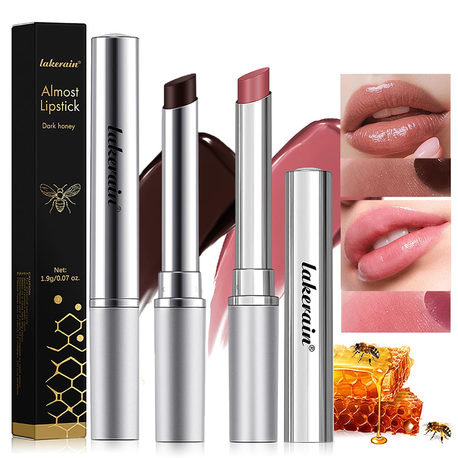 2Pcs Honey Lipstick Tinted Lip Balm, Black and Pink Lipstick, Hydrating Natural Glossy Lip Balm, Sheer Lightweight Color, Moisturizing Lip Makeup Lip Care Balm for Repairing Dry Lips
