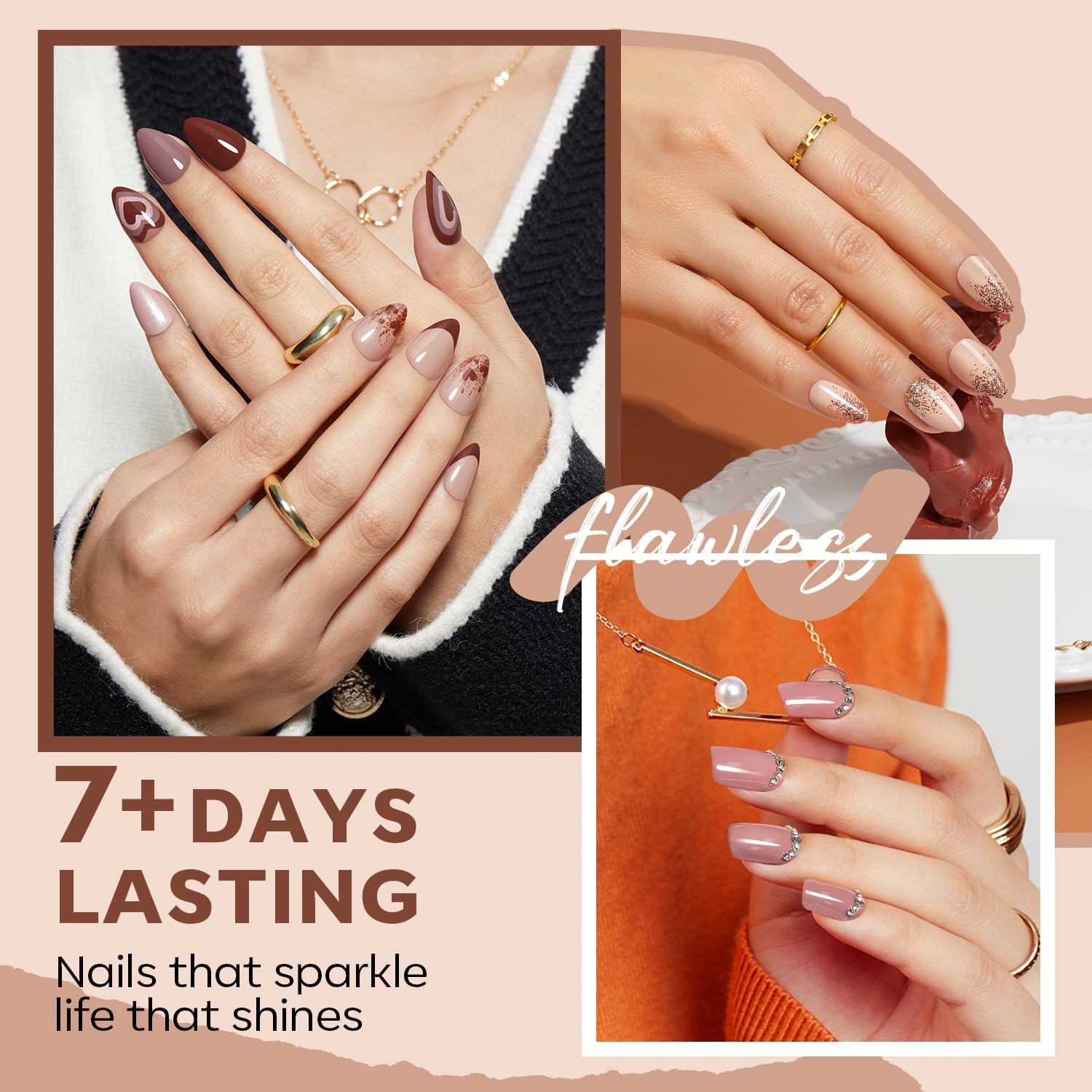 modelones Brown Nail Polish Set 6 Colors, Nude Burgundy Glitter Fall Winter Quick Dry Mini Nail Lacquer Kit Dark Red Nail Art DIY Home Salon Nail Art Manicure Gifts for Women Girls