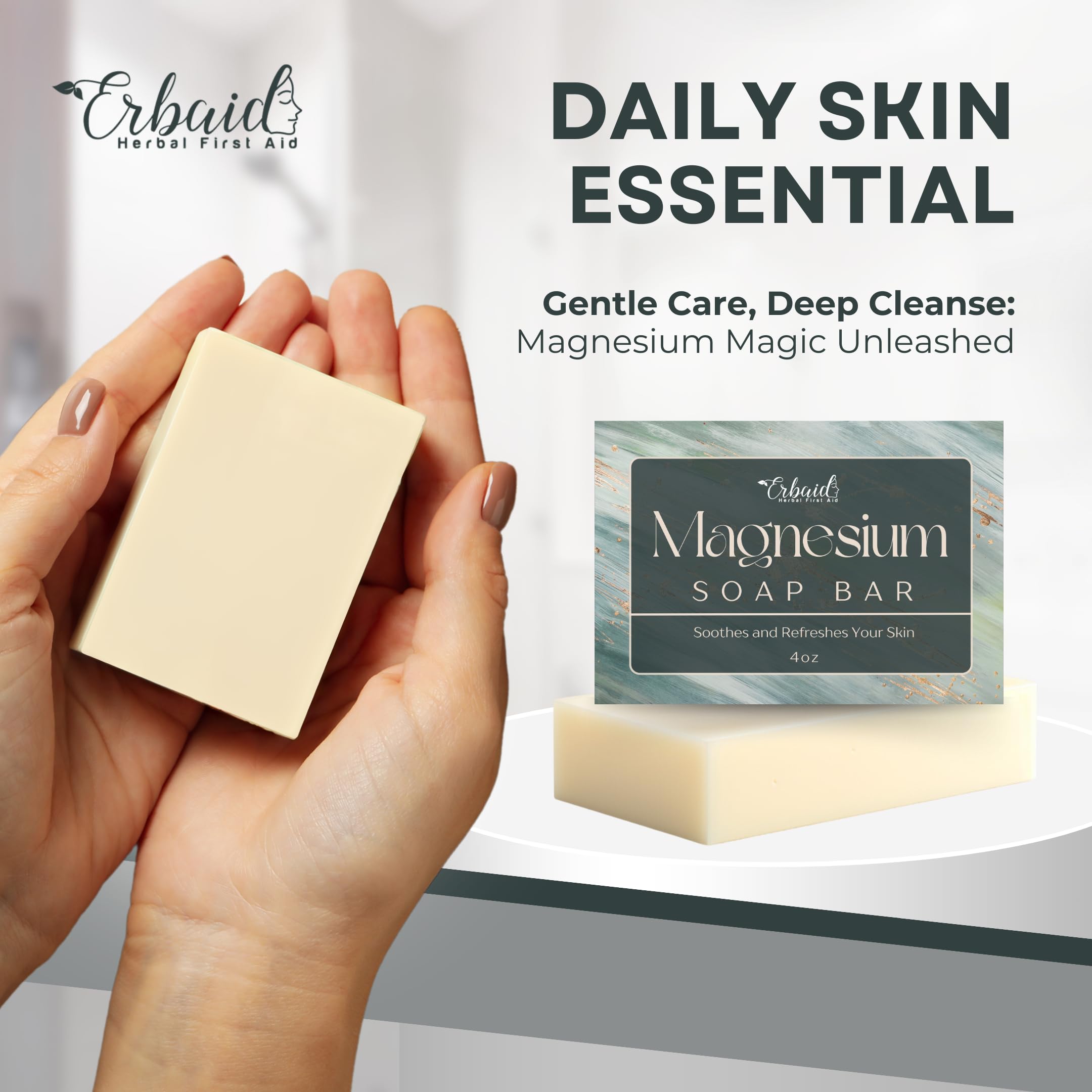 Dead Sea Magnesium Soap Bar – Deep Cleansing, Moisturizing Body Soap for Dry Itchy and All Skin Types – Shower Soap Soothes Muscles and Joints – All-Natural Exfoliating Face and Body Wash Made in USA