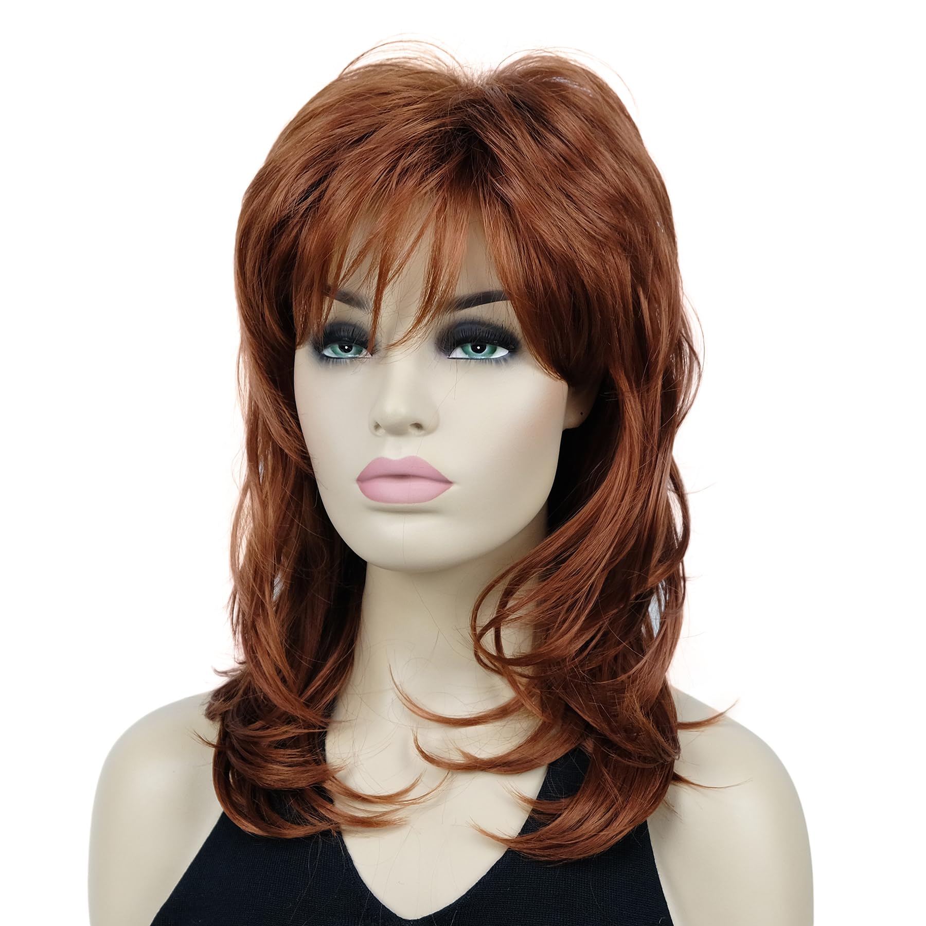 Lydell Long Soft Shaggy Layered Classic Cap Full Synthetic Wigs (130 Copper Red)
