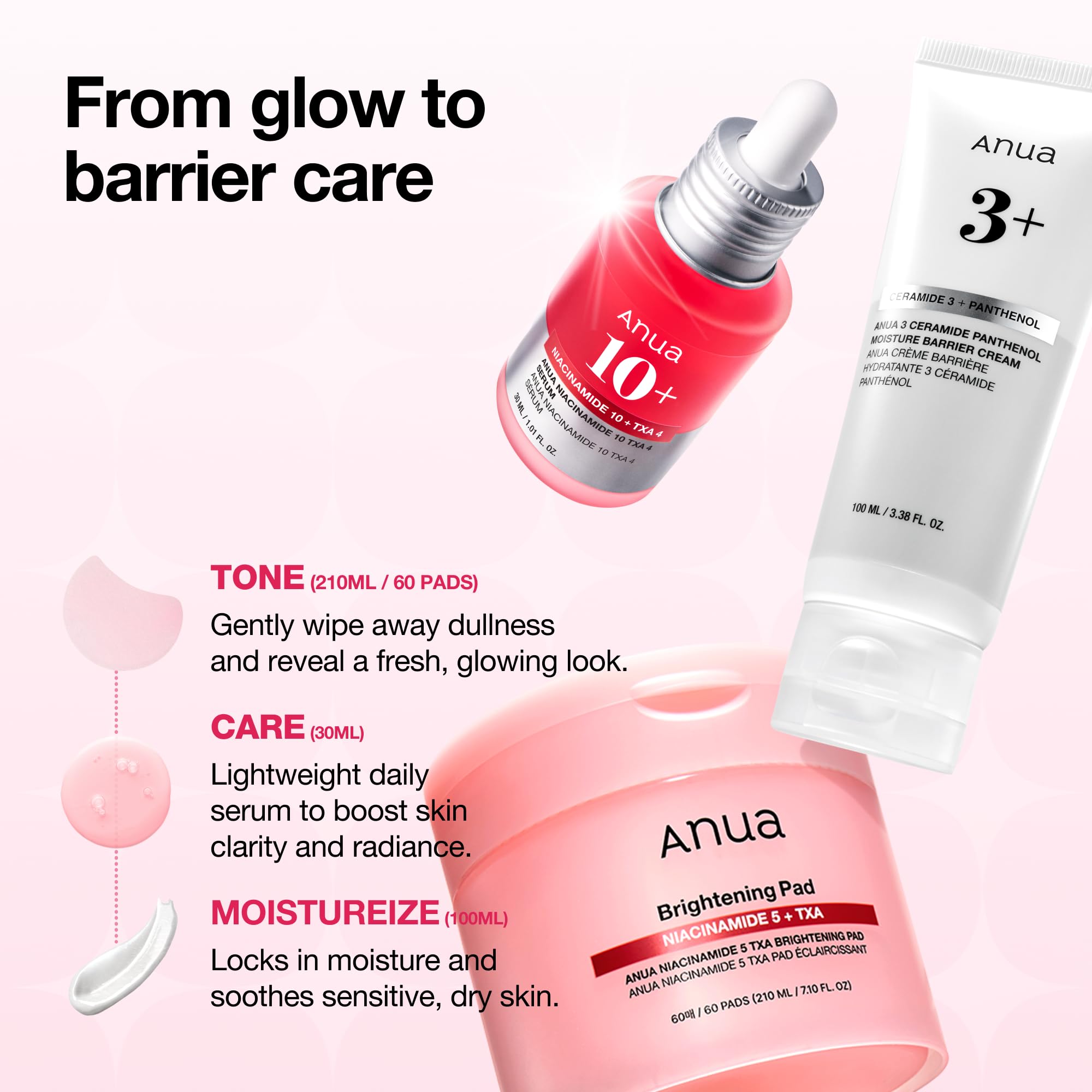 ANUA BRIGHTENING Niacinamide Skincare Routine Set (Amazon Exclusive Set), Niacinamide Serum & Toner Pad & Face Moisturizer, Skin clarity, Moisture barrier for Daily care, Korean Skincare Set