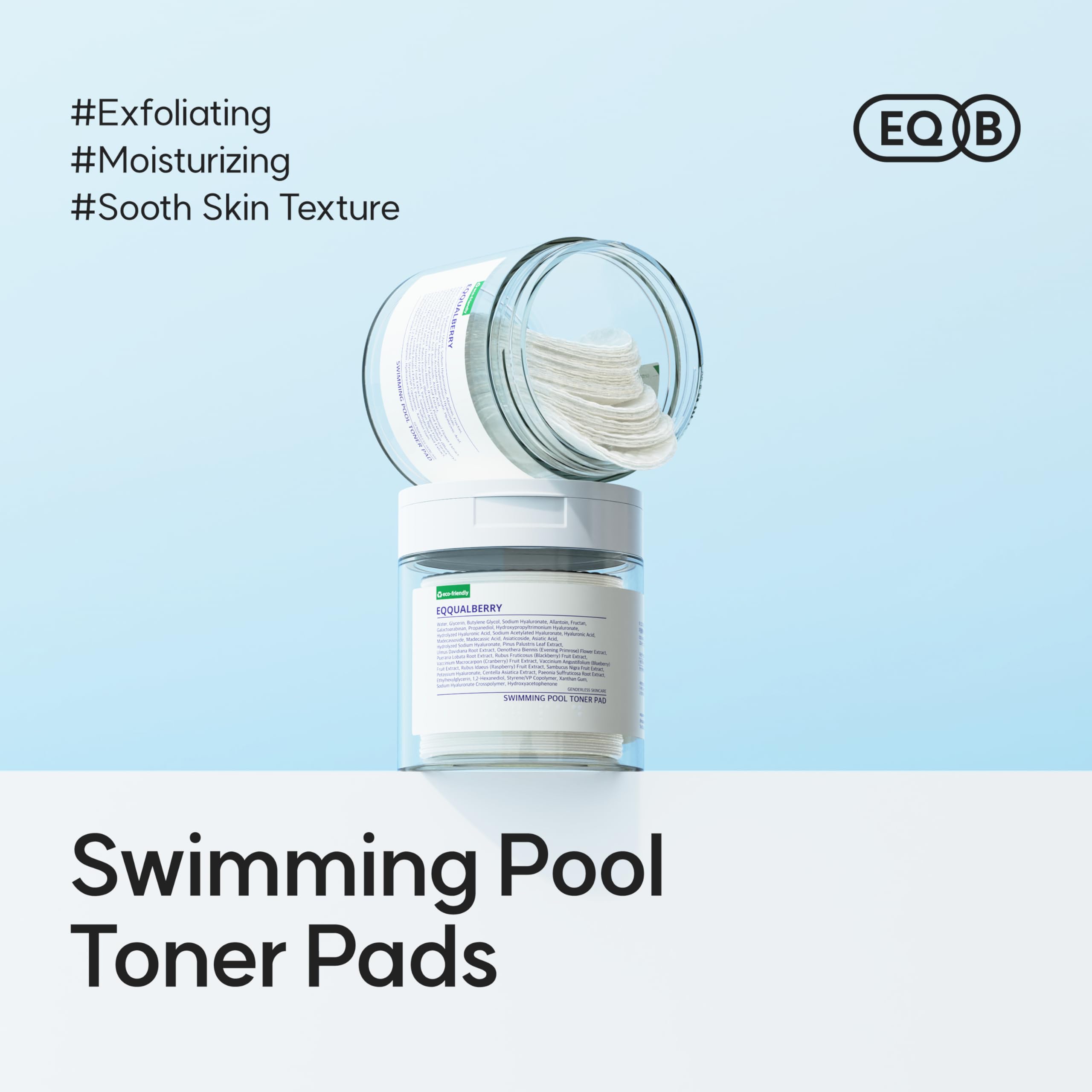 EQQUALBERRY Swimming Pool Toner Pads - Dual-Textured Facial Toner Pads for Pore Care and Gentle Exfoliation | Boosted Hydration with Hyaluronic Acid | Korean Toner Pads for Face (70 Pads)