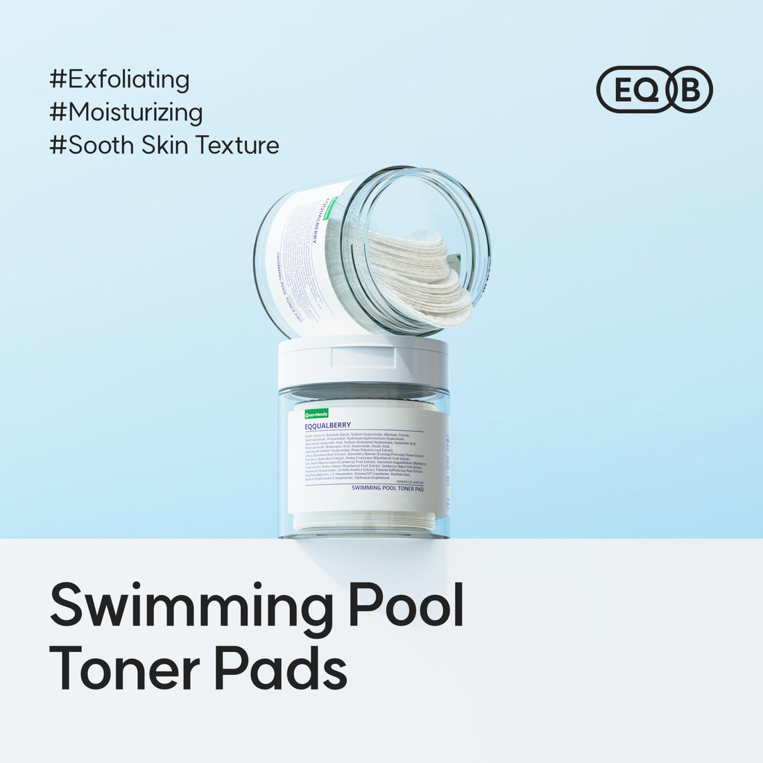 EQQUALBERRY Swimming Pool Toner Pads - Dual-Textured Facial Toner Pads for Pore Care and Gentle Exfoliation | Boosted Hydration with Hyaluronic Acid | Korean Toner Pads for Face (70 Pads)