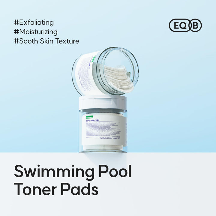 EQQUALBERRY Swimming Pool Toner Pads - Dual-Textured Facial Toner Pads for Pore Care and Gentle Exfoliation | Boosted Hydration with Hyaluronic Acid | Korean Toner Pads for Face (70 Pads)