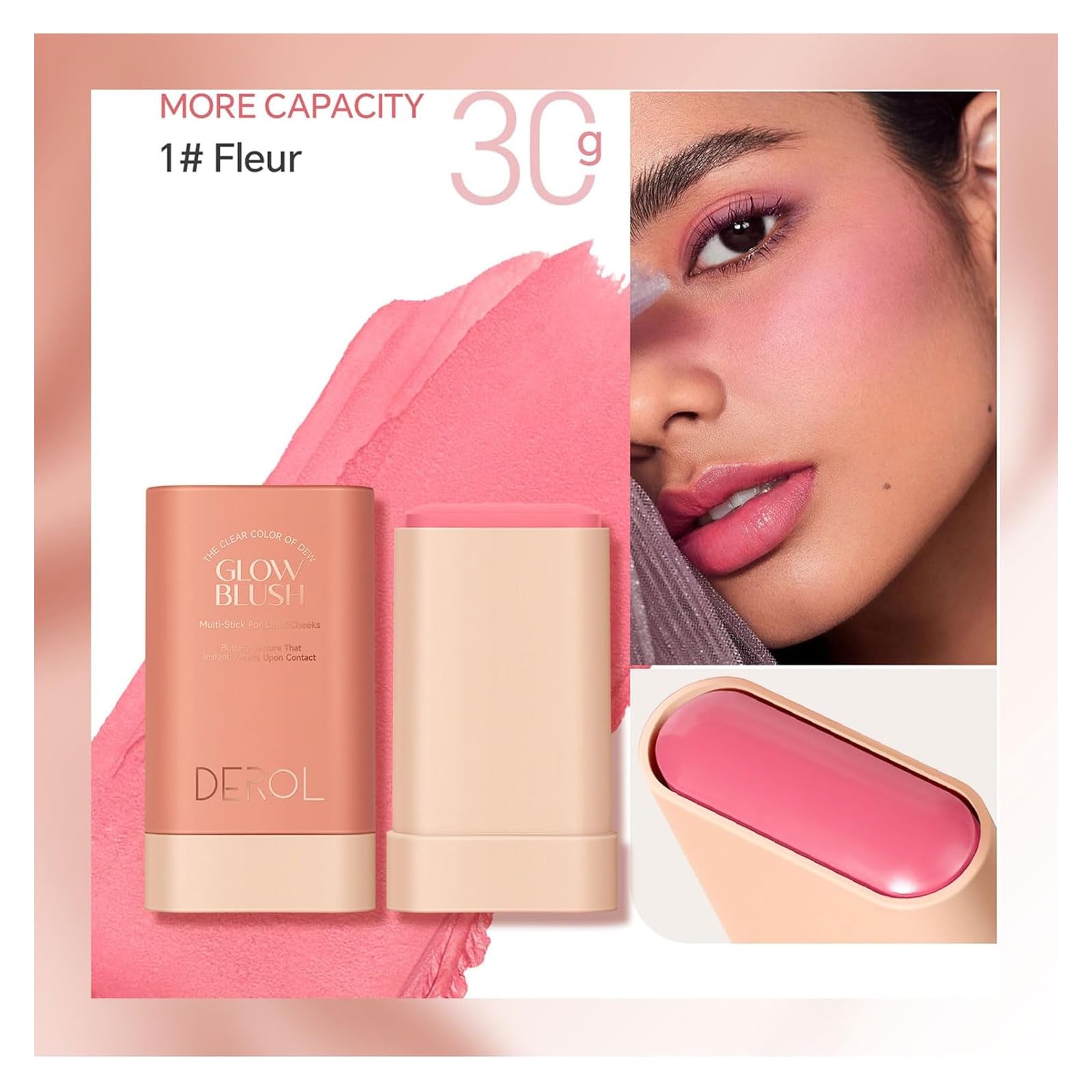 SWETIYOU Blush Stick for Cheeks and Lips, On-the-Go Glow Blush, Hydrating Solid Cheek Tint, Multi-use Blush Makeup Stick, Tinted Moisture Sticks, Beautiful Natural Shades (01#Fleur)