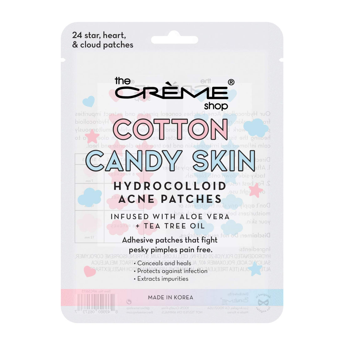 The Crème Shop Cotton Candy Skin Hydrocolloid Acne Patches - Pimple Treatment with Salicylic Acid & Witch Hazel - 3 Sizes, 72 Patches