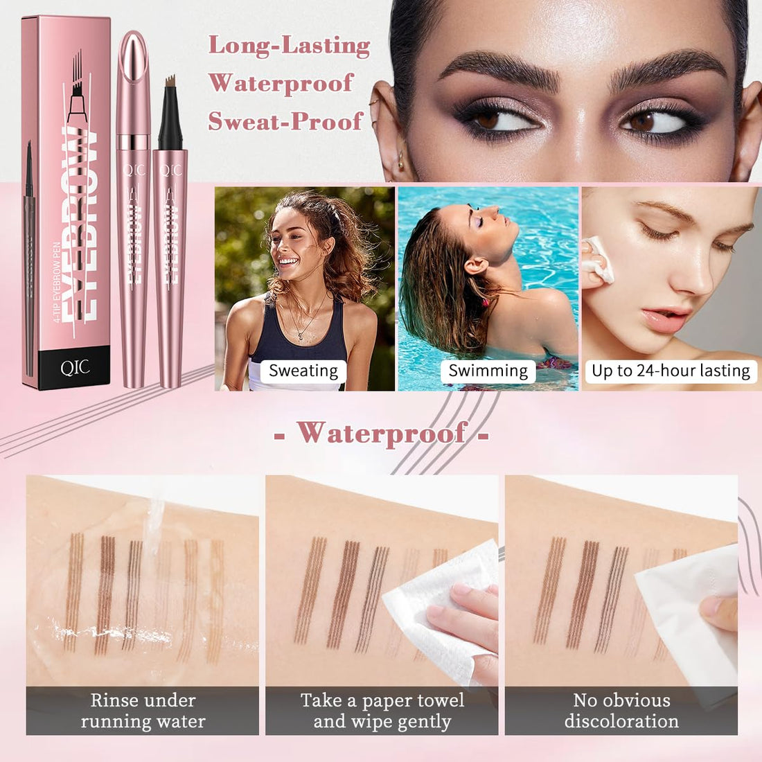 Microblading Eyebrow Pen,3D Waterproof Magic Eyebrow Pencil with 4 Fork Tip,Waterproof and Long-Lasting Natural Makeupeyebrow pencils for Women(Brown)