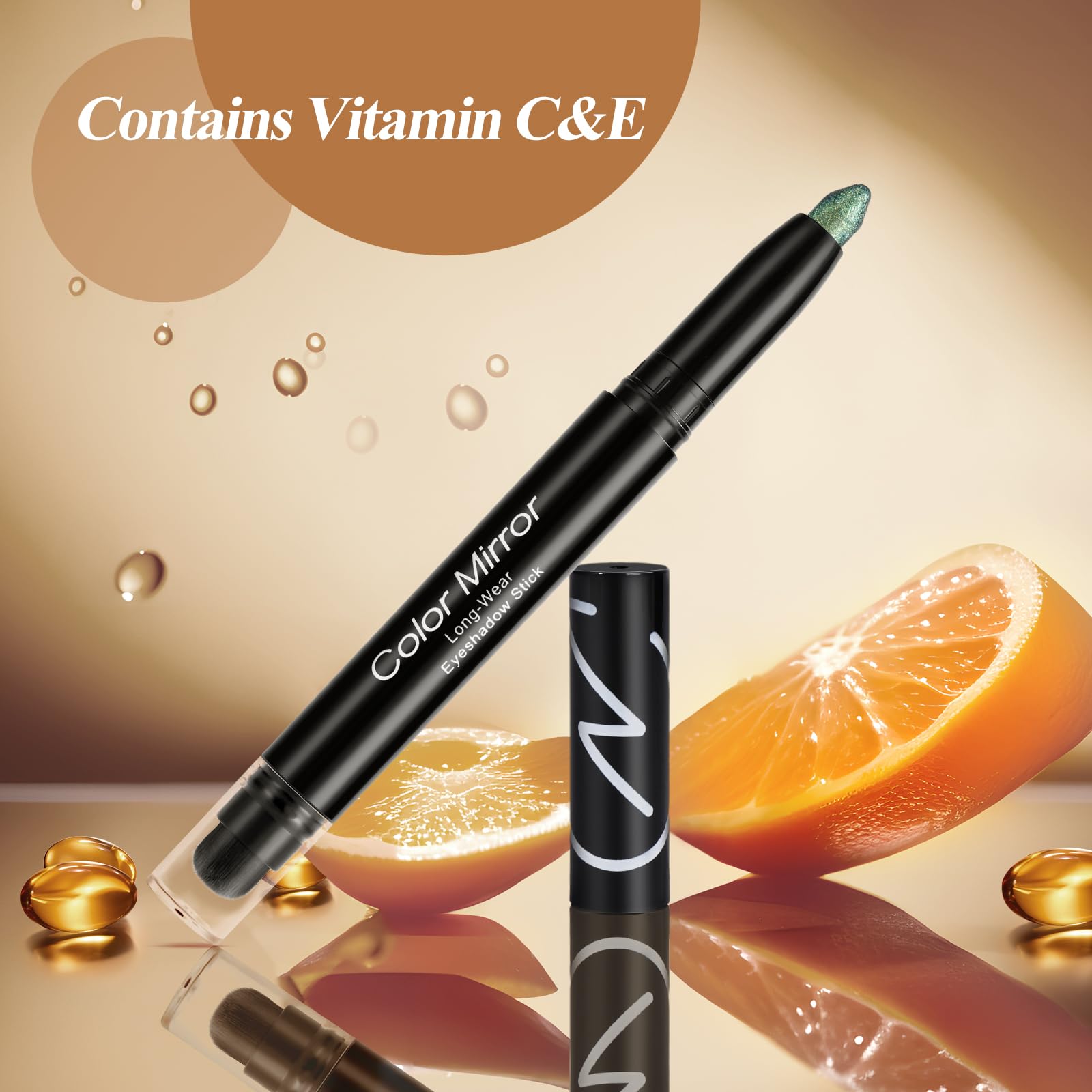 Color Mirror Cream Waterproof Hypoallergenic Eyeshadow Stick, long wear Metallic Glitter Matte Eye Shadow Pencil With Makeup Brush, Eye Brightener, 47 Emerald Metallic