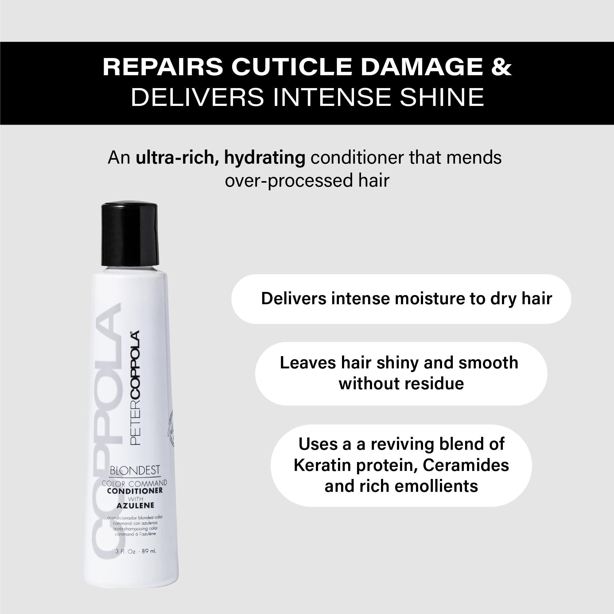 PETER COPPOLA Purple Conditioner for Blonde Hair, Neutralize Brassy Tones - Keratin Safe, Damage Repair, Smoothing, For Daily Use (3 Fl Oz)