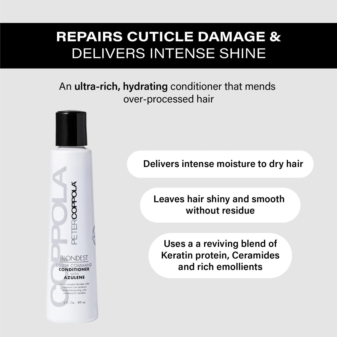 PETER COPPOLA Purple Conditioner for Blonde Hair, Neutralize Brassy Tones - Keratin Safe, Damage Repair, Smoothing, For Daily Use (3 Fl Oz)