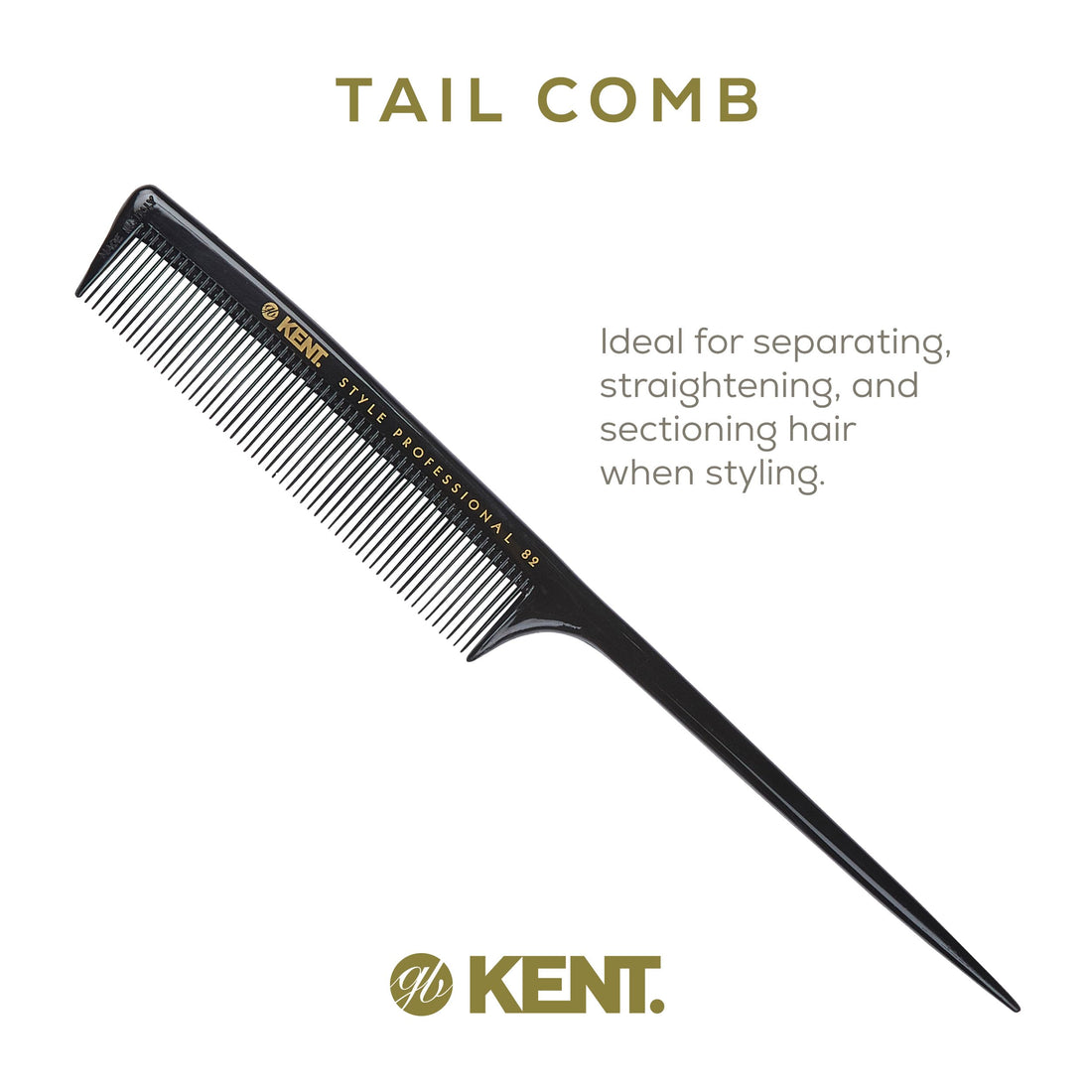 Kent SPC82 Salon-Style Dressing Cutting Comb with Fine Teeth - Tail Comb Professional Barber Haircut Comb for Styling and Teasing for All Hair Types - Kent Quality Barber Supplies
