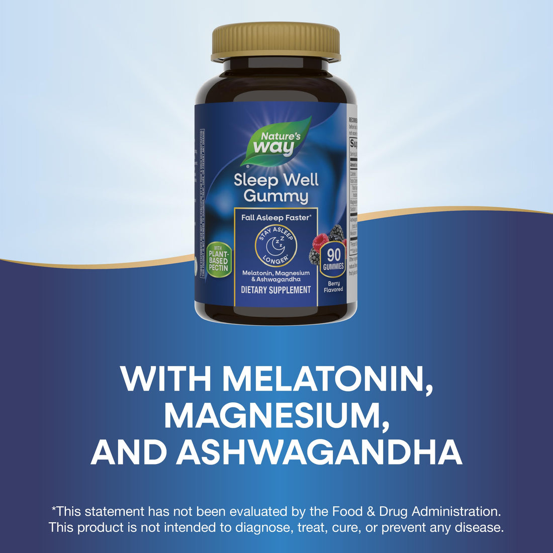Nature’s Way Sleep Well Gummies, Sleep Support for Adults*, with Melatonin, Ashwagandha and Magnesium, Berry Flavored, 90 Gummies (Packaging May Vary)