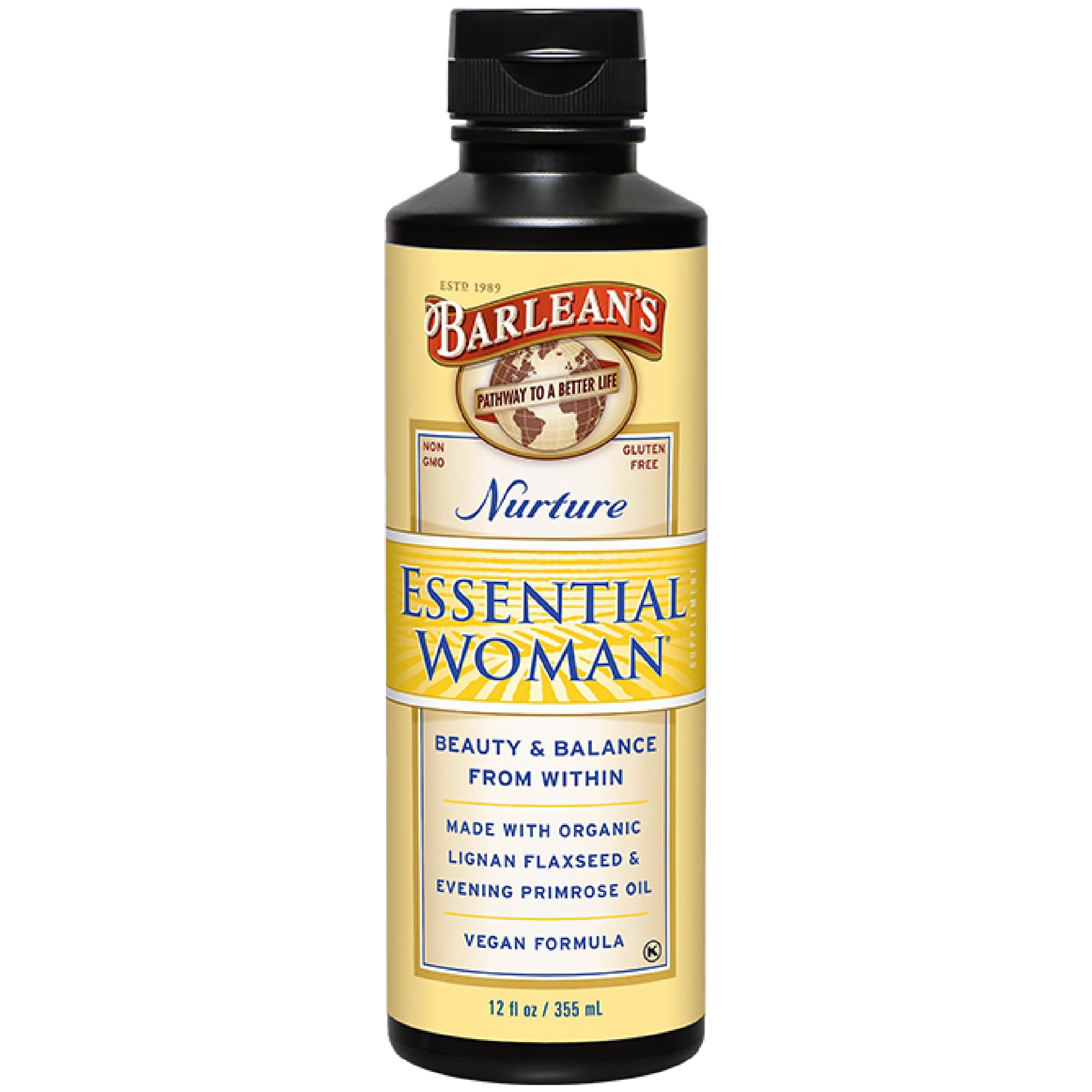 Barlean's Essential Woman Liquid Supplement for Women, Organic Flaxseed, Evening Primrose Oil and Soy Isoflavones, Omega 3 6 9 and GLA, 12 oz