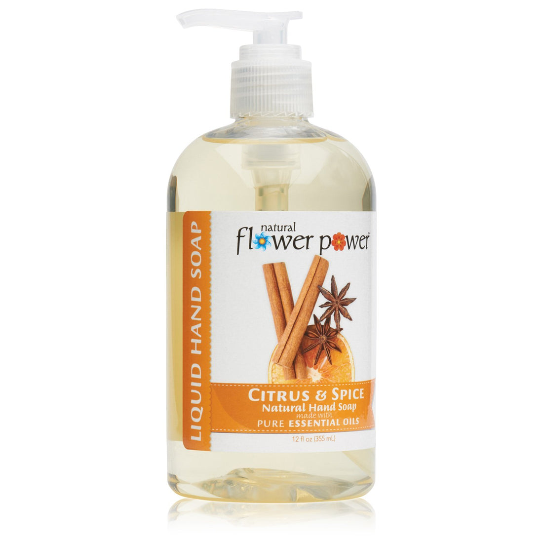 Natural Flower Power Moisturizing Liquid Hand Soap – Citrus & Spice – Plant-Based + Aloe Vera – Scented w/ Essential Oils – Natural Hand Wash Kitchen + Bathroom – 12 Fl Oz Pump Bottles (Pack of 3)
