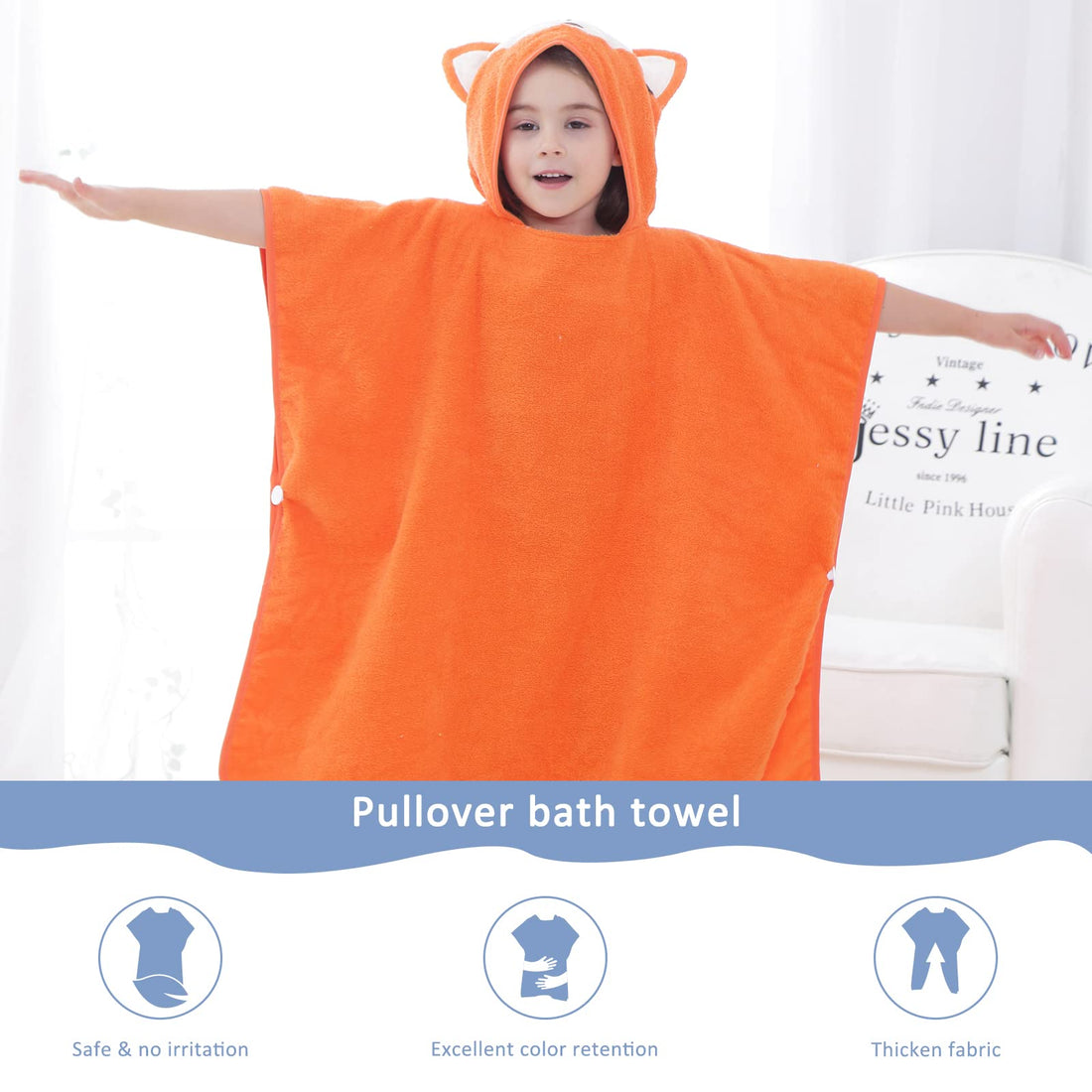 MICHLEY Hooded Baby Towel Unisex Beach Bath Poncho, Soft Cotton Animal Kids Bathrobe for 2-6 Years, 27.5X 27.5(Fox)