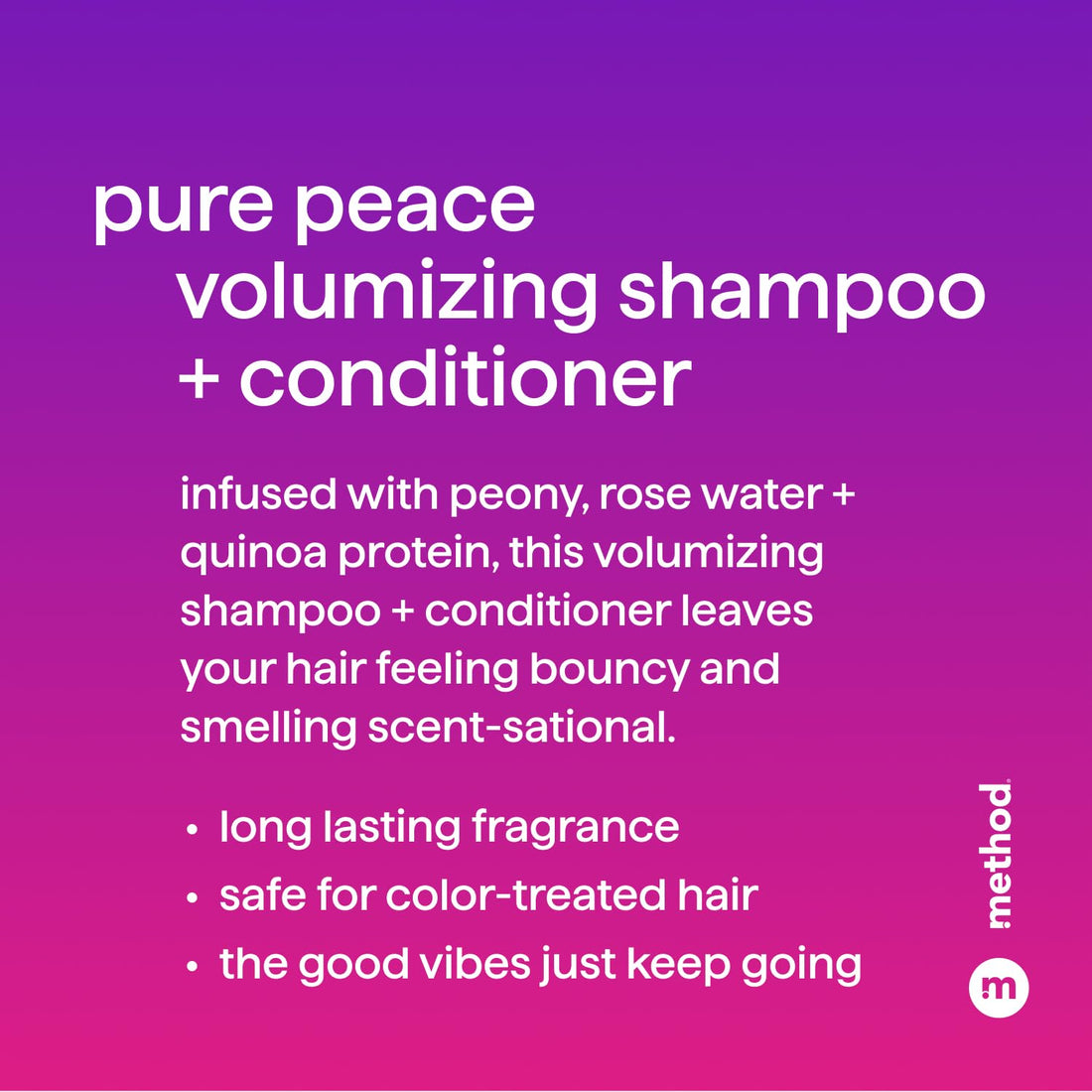 Method Volumizing Shampoo, Pure Peace with Rose, Peony, and Pink Sea Salt Scent Notes, Paraben and Sulfate Free, 14 oz (Pack of 1)