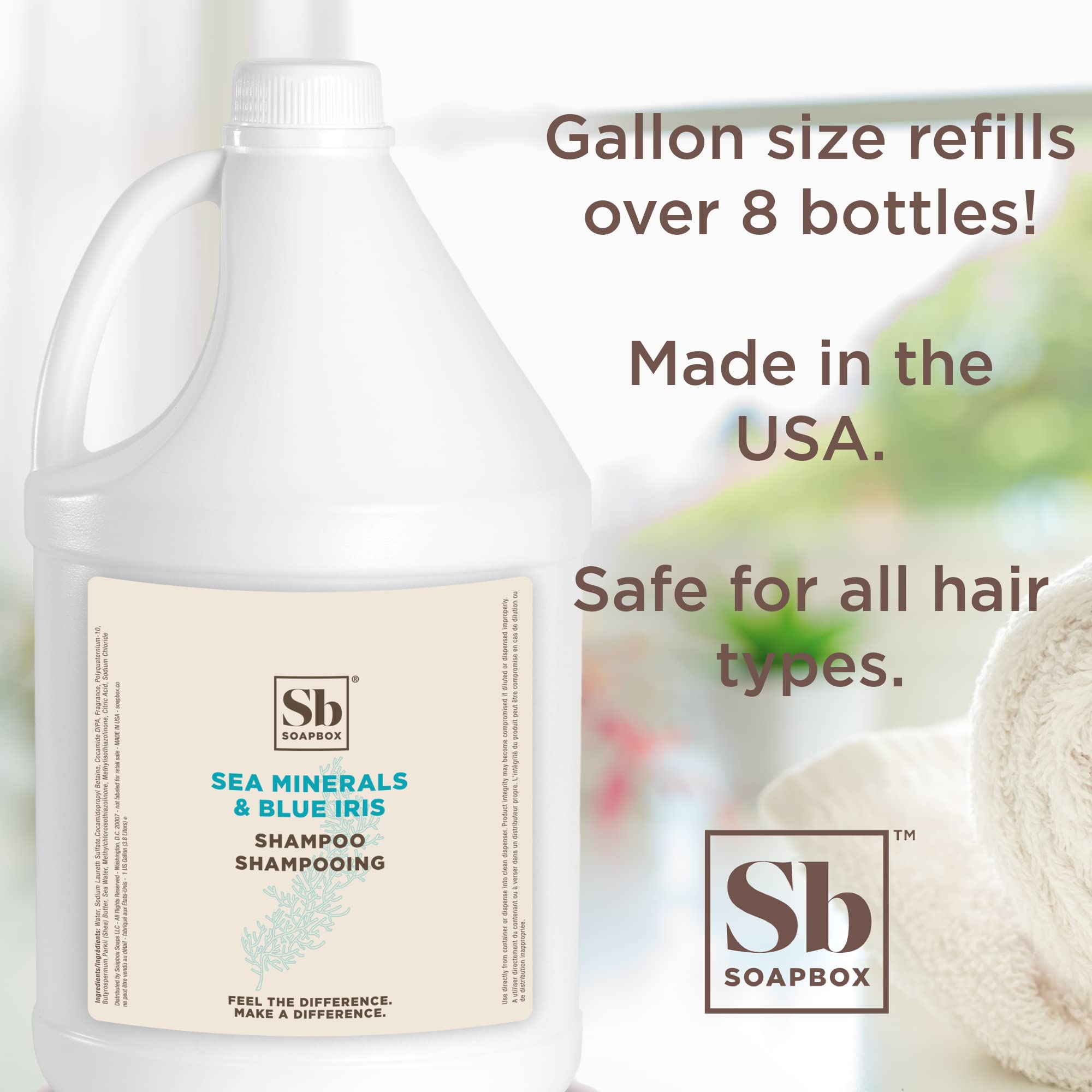 Soapbox Sea Minerals & Blue Iris Shampoo, Vegan, Color Safe, Sulfate Free & Silicone Free Hair Shampoo Refill for Home & Professional Use - Gallon Size
