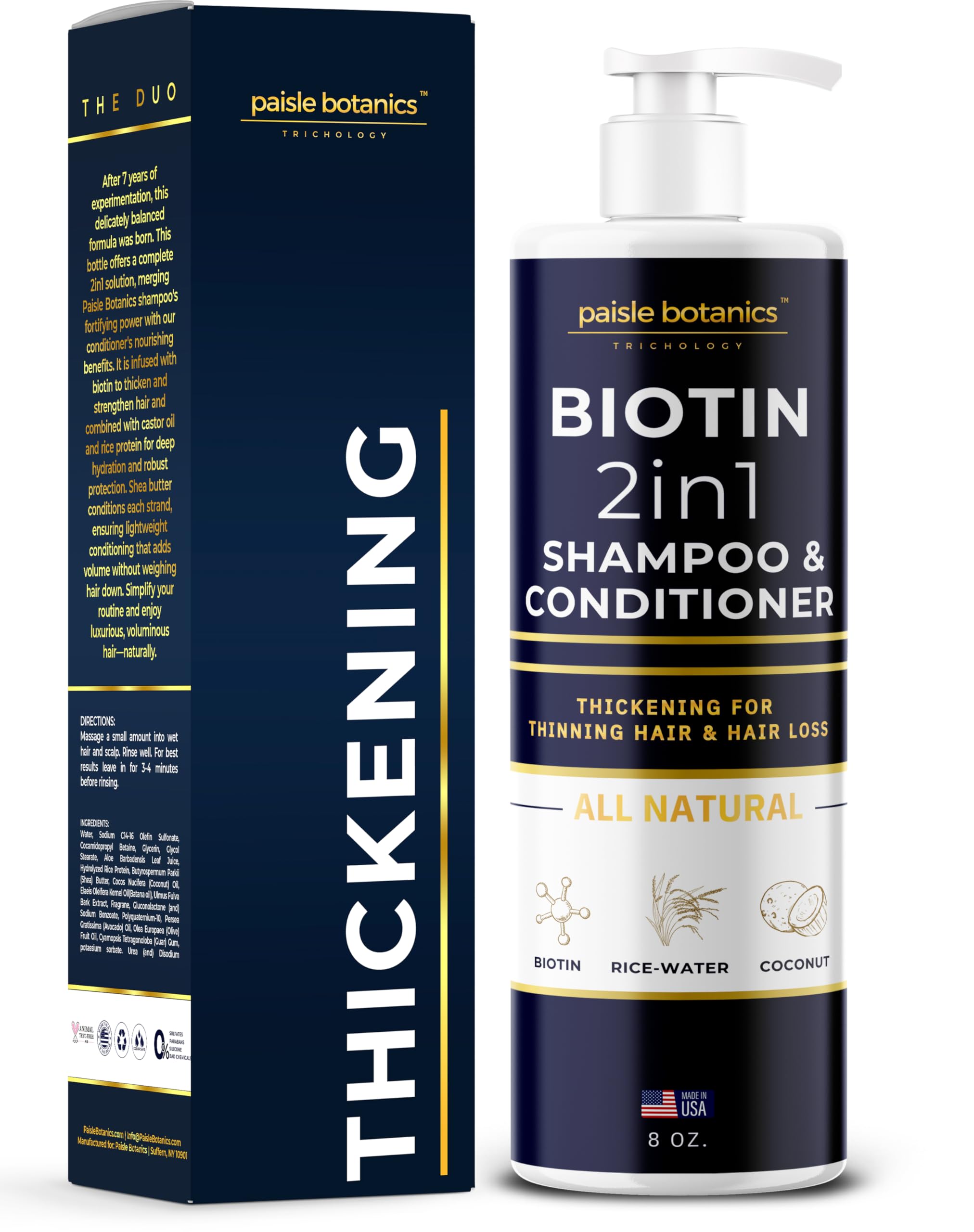Biotin 2 in 1 Shampoo & Conditioner for Thinning Hair Treatment - Men & Women - Hair Growth Set