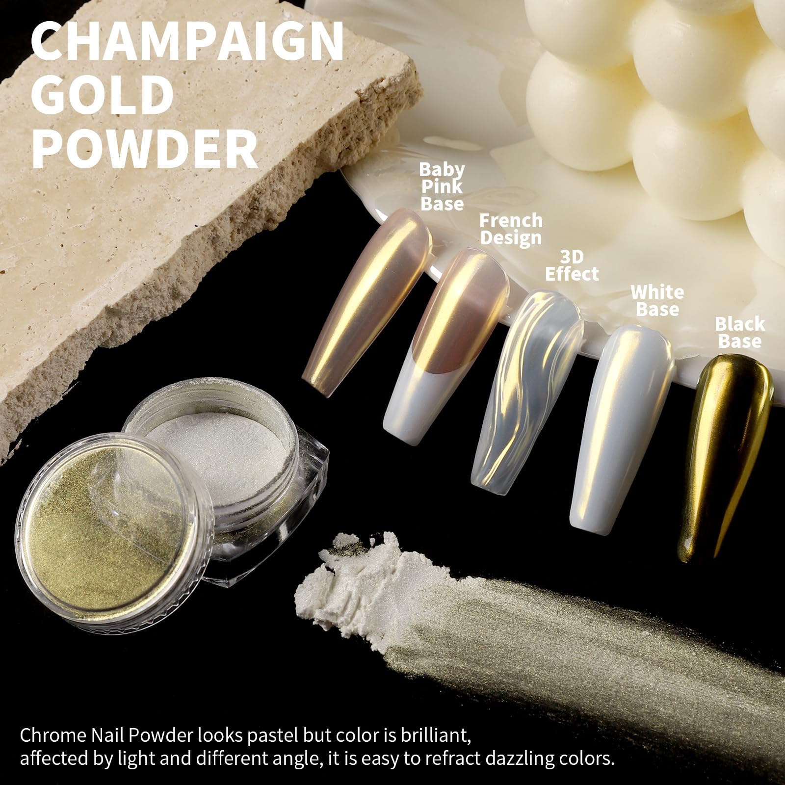 Teenitor Pearl Chrome Nail Powder Kit, 4pcs Nail Chrome Powder for Nails, Chrome Powder for Gel Nails, Cromer Nail Powder Art Nail Art Kit White Chrome Nail Powder, Chrome for Nails