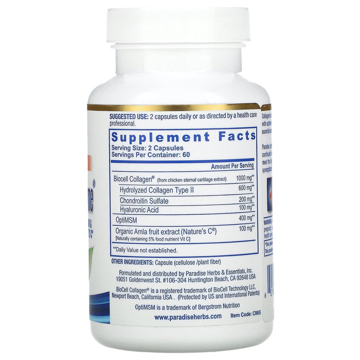 Paradise Herbs Collagen Extreme with Biocell Collagen, Hylauronic Acid and Nature's C, for Healthy Hair, Skin, and Joints, 60 Capsules