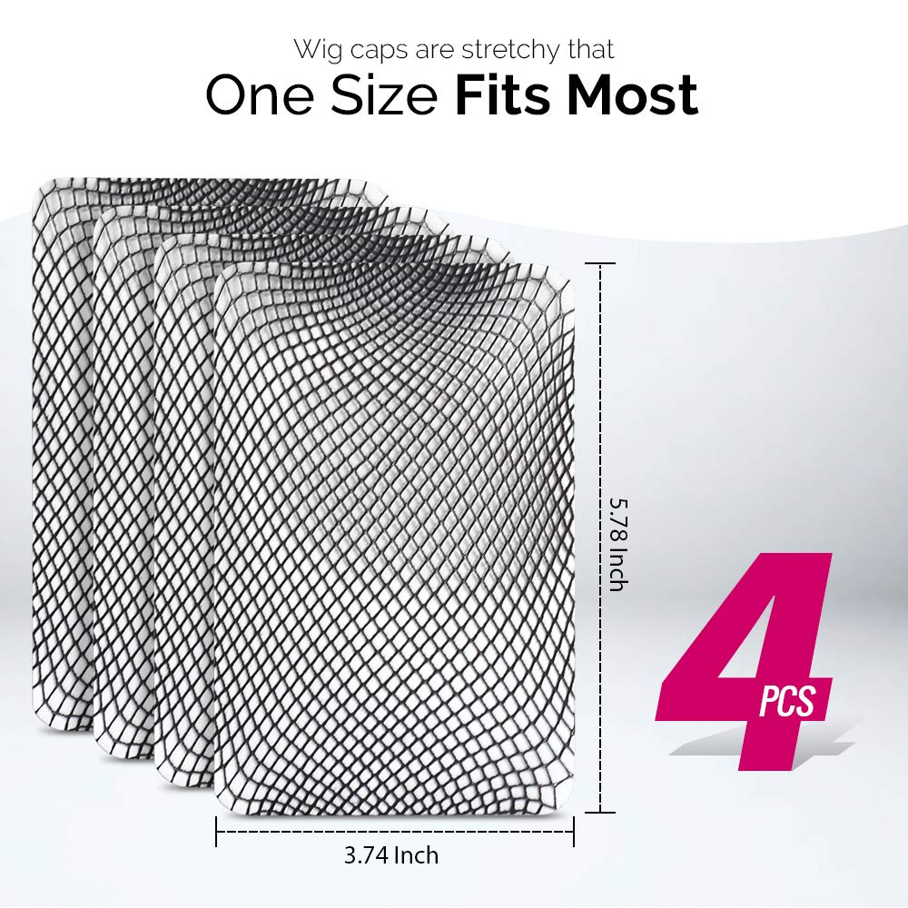 Wig Cap, FANDAMEI 4PCS Black Mesh Wig Cap Net, Closed End Hair Mesh Net Wig Caps, Liner Weaving Caps for Women, Men, Kids