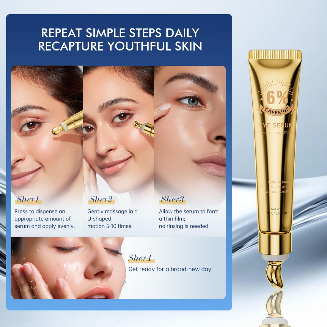 OIDLA 6% Caffeine Eye Cream for Dark Circles - Rapid Wrinkle Repair, Daily 1% Retinol & Hyaluronic Acid to Fight Fine Lines, Wrinkles, & Dark Spots, Eye Care Suitable for Men and Women's 0.68 fl. oz