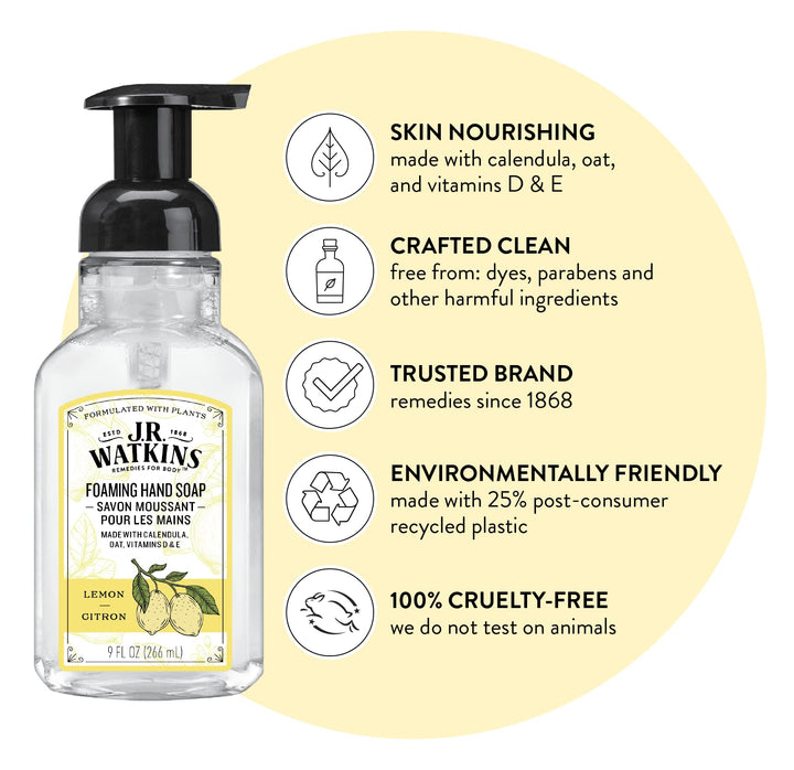 J.R. Watkins Natural Foaming Hand Soap, Lemon, 9 Ounce (pack of 6)