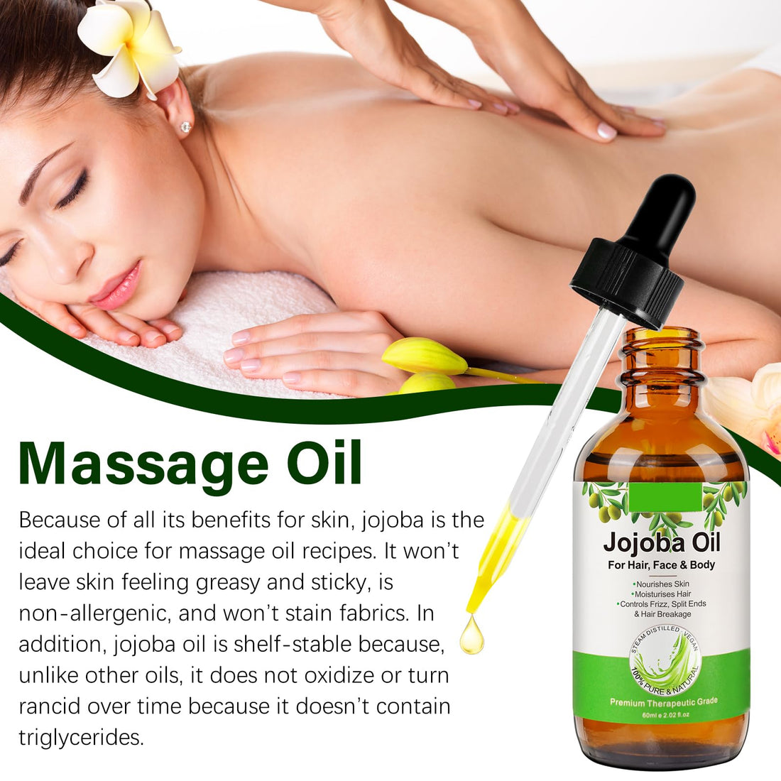 Valleylux Organic Jojoba Oil 60ml, 100% Pure & Natural Jojoba Oil for Hair, Face, Body & Nails, Moisturize Skin & Helps Fight Acne, Jojoba Oil Organic Cold Pressed Unrefined.(1Pack-2.02fl.oz)
