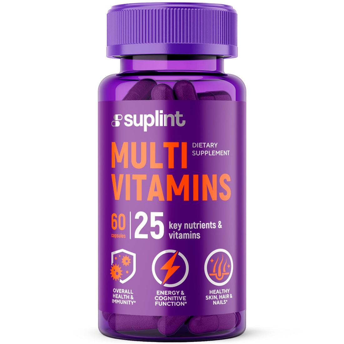 Multivitamin Supplement | Complex with Vitamin A, C, D, E, K1, B, Zinc & Chromium | Hair, Skin & Nail Beauty Vitamins | Immune Support Supplements for Men & Women | 60 Capsules