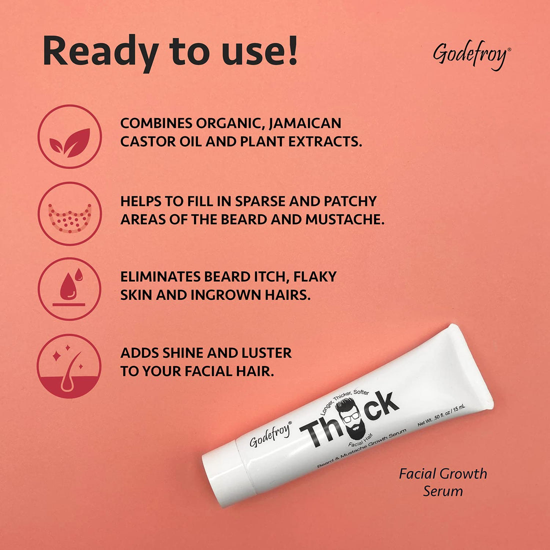 Godefroy Thick Beard and Mustache Growth Serum, 0.51 Fluid Ounce