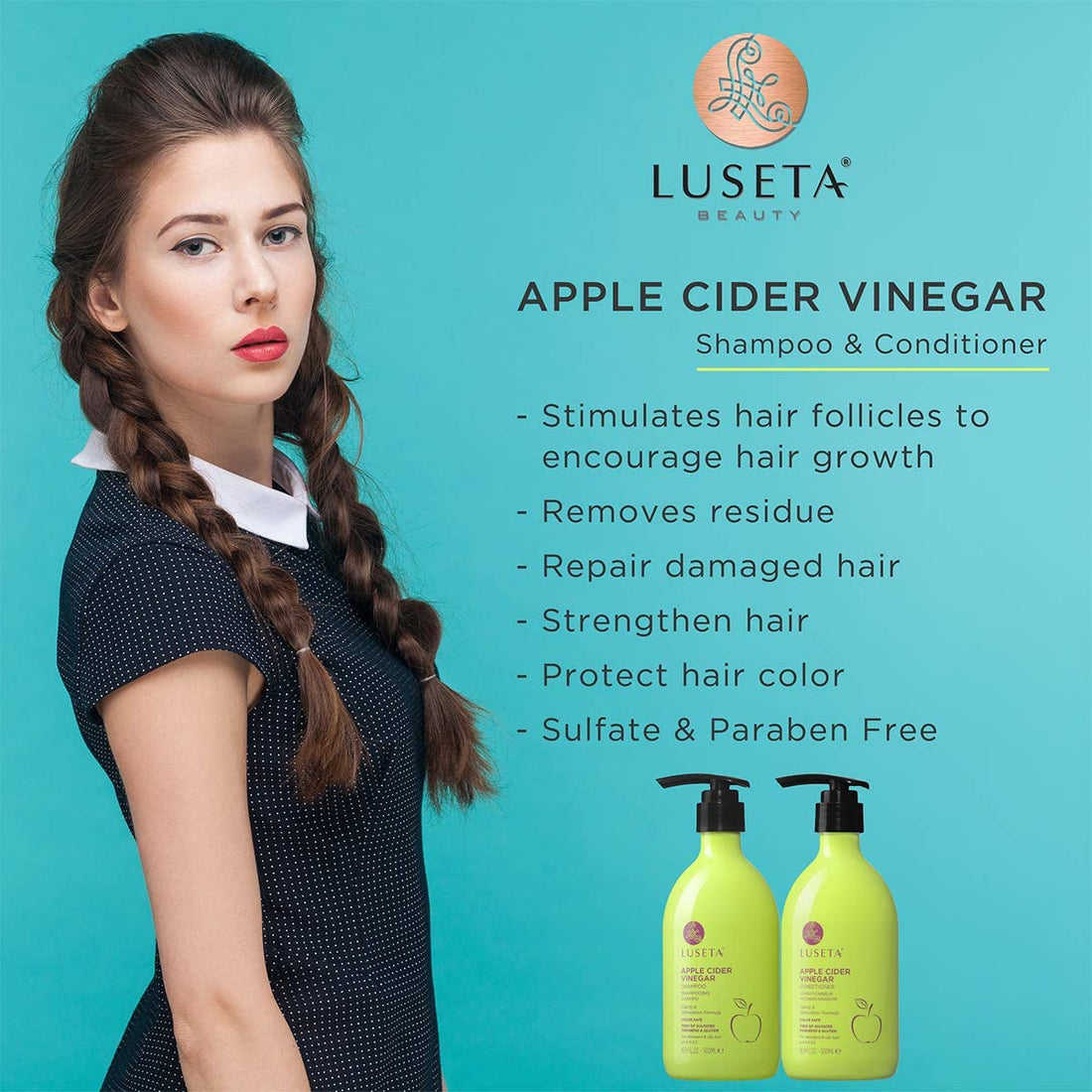 Luseta Apple Cider Vinegar Shampoo and Conditioner Set for Damaged and Oily Hair 2 16.9oz