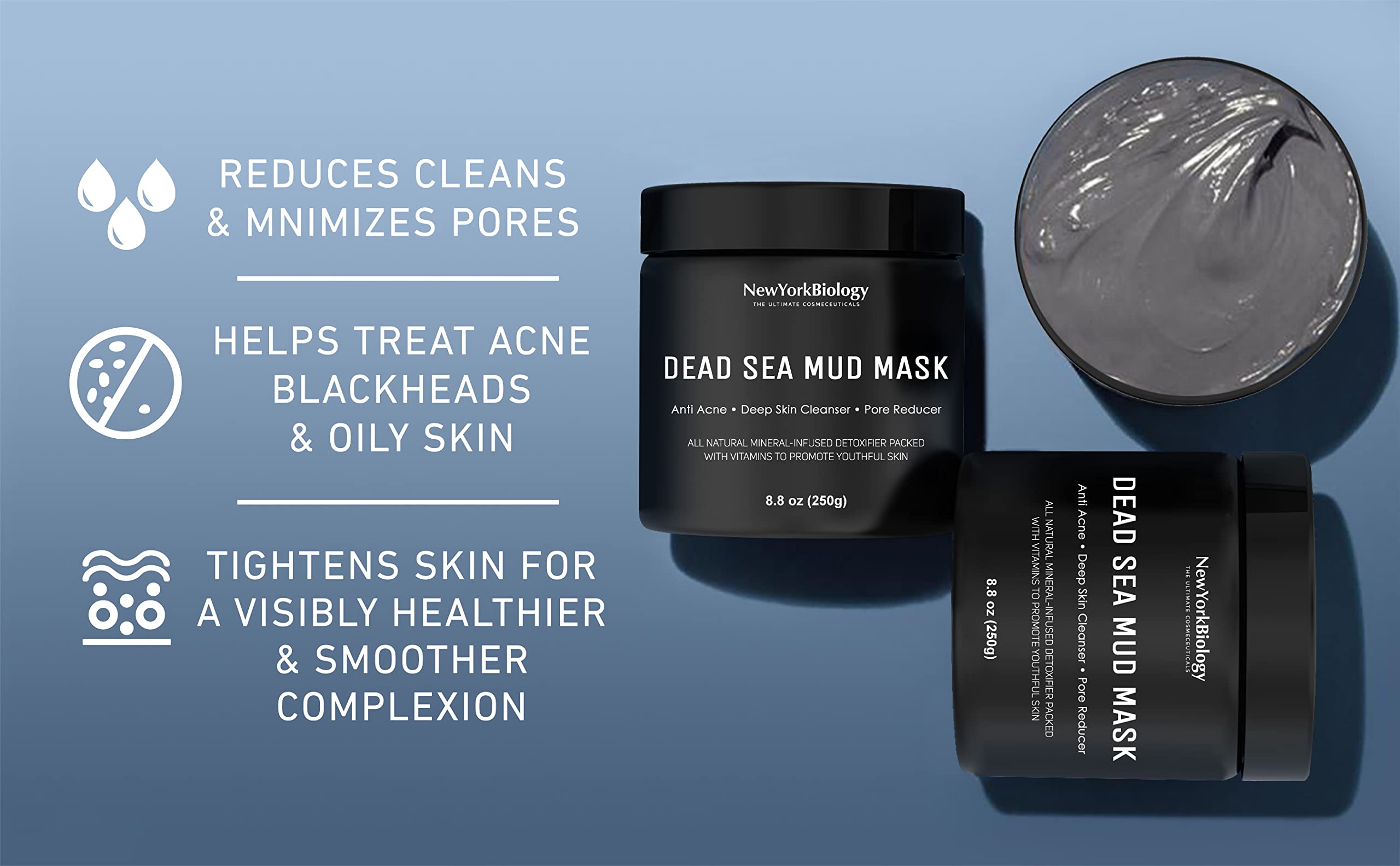 New York Biology Dead Sea Mud Mask For Face And Body, Natural Pore Reducer And Minimizer To Help Treat Acne, Blackheads And Oily Skin (260Ml)