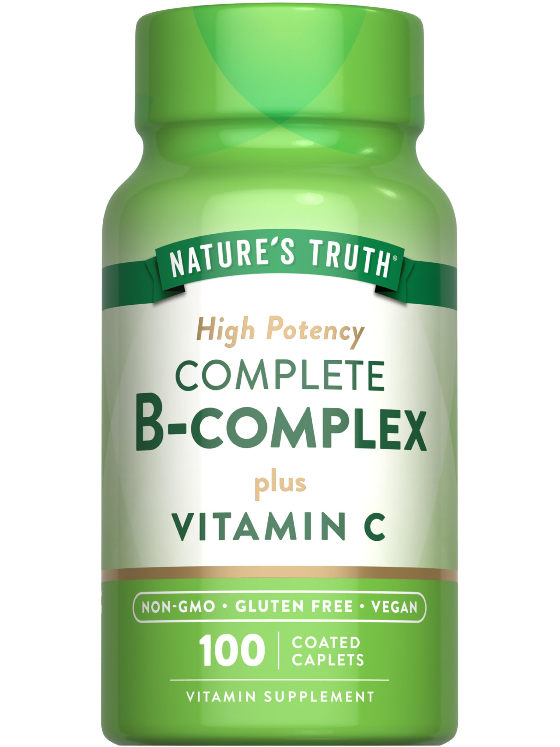 Nature's Truth Vitamin B Complex Plus Vitamin C | 100 Caplets | Vegan, Non-GMO & Gluten Free Supplement