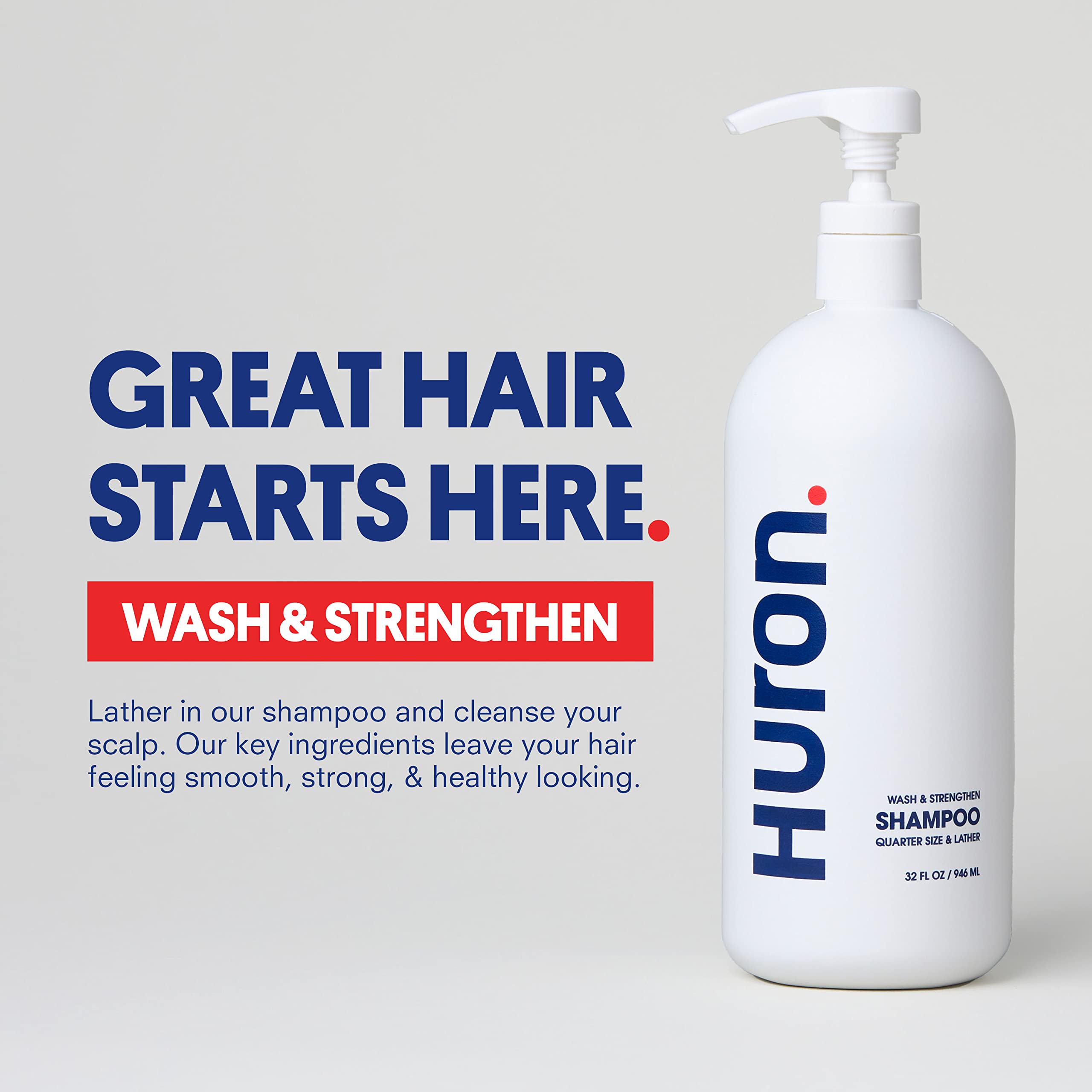 Huron Men's Fresh Scent Daily Shampoo - Keeps Hair Full & Strong - Nourishing Shampoo for Men's Hair with Argan Oil & Vitamins E and B7 - 32oz