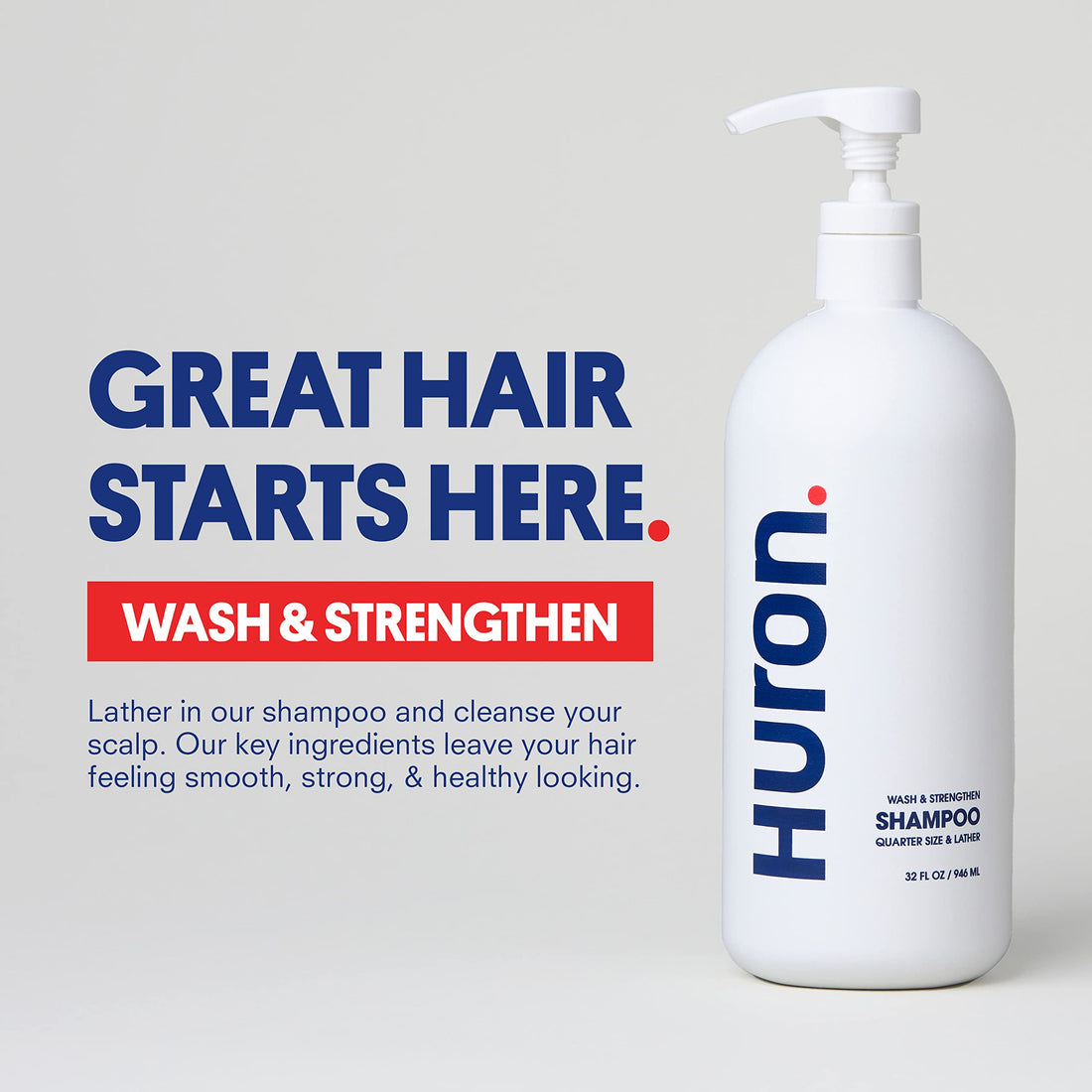 Huron Men's Fresh Scent Daily Shampoo - Keeps Hair Full & Strong - Nourishing Shampoo for Men's Hair with Argan Oil & Vitamins E and B7 - 32oz