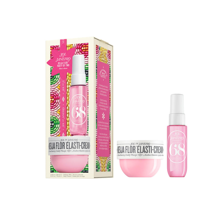 Sol de Janeiro Beija Flor Party of Two Holiday Gift Set | Beija Flor Elasti-Cream 2.5 fl oz & Cheirosa 68 Perfume Mist 1 fl oz | Beauty Minis | Limited Edition | Travel Size Trial Set
