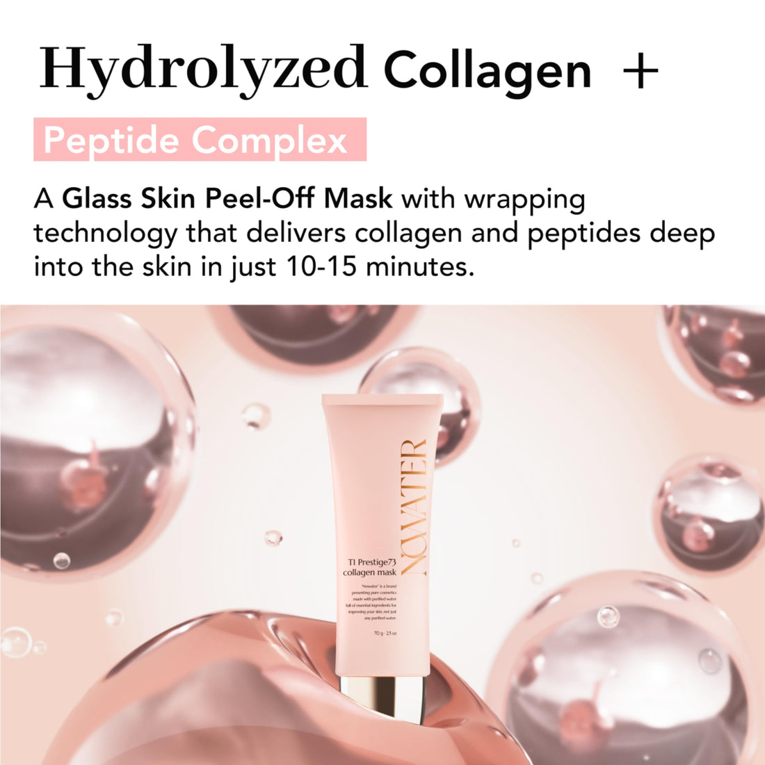 NOWATER Collagen Wrapping Mask, Elasticity Improving, Hydrating, Firming - Hydrolyzed Collagen & Peptides, Glass Skin Peel Off Mask, Korean Skincare for Face(2.5 fl.oz)